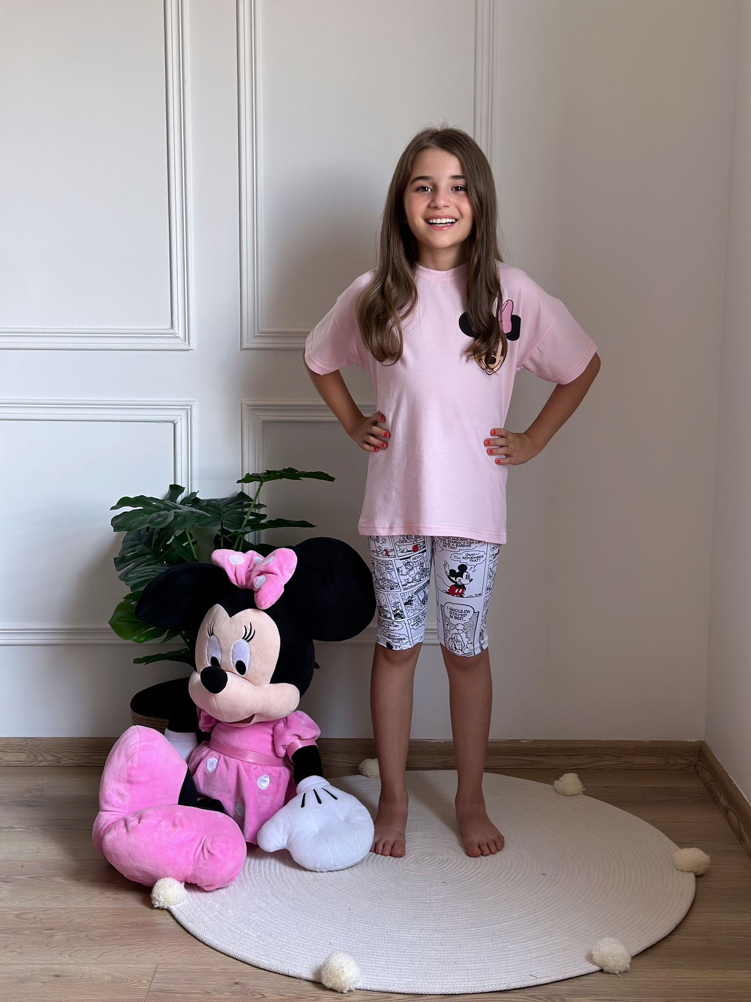 Pembe Minnie Mouse Sırt Baskılı Taytlı Takım