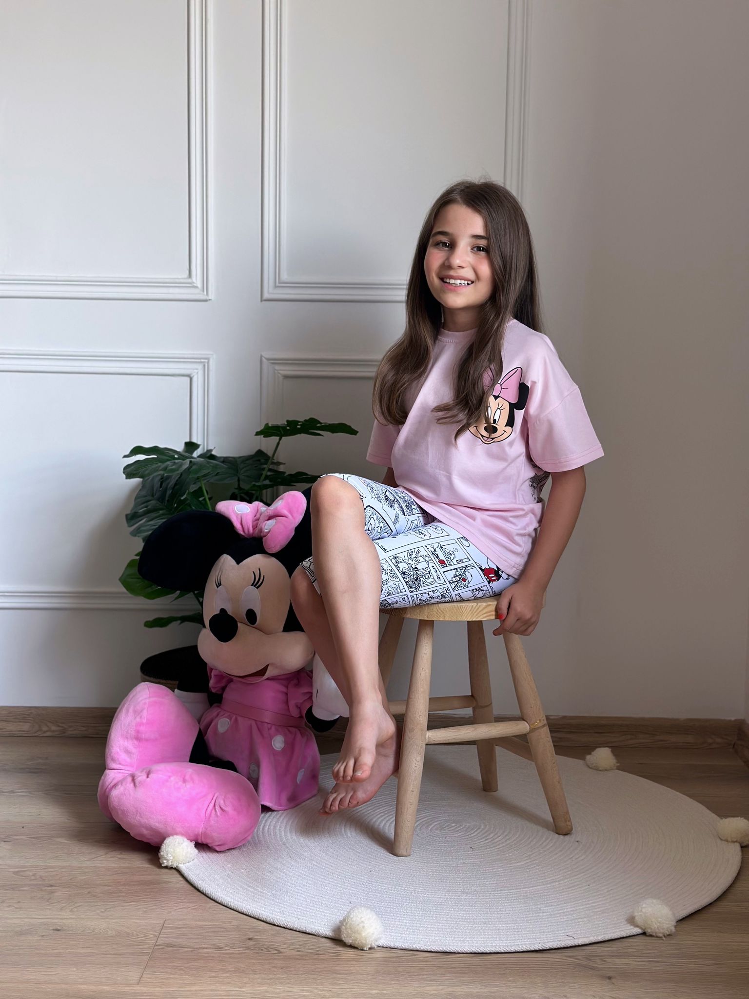 Pembe Minnie Mouse Sırt Baskılı Taytlı Takım