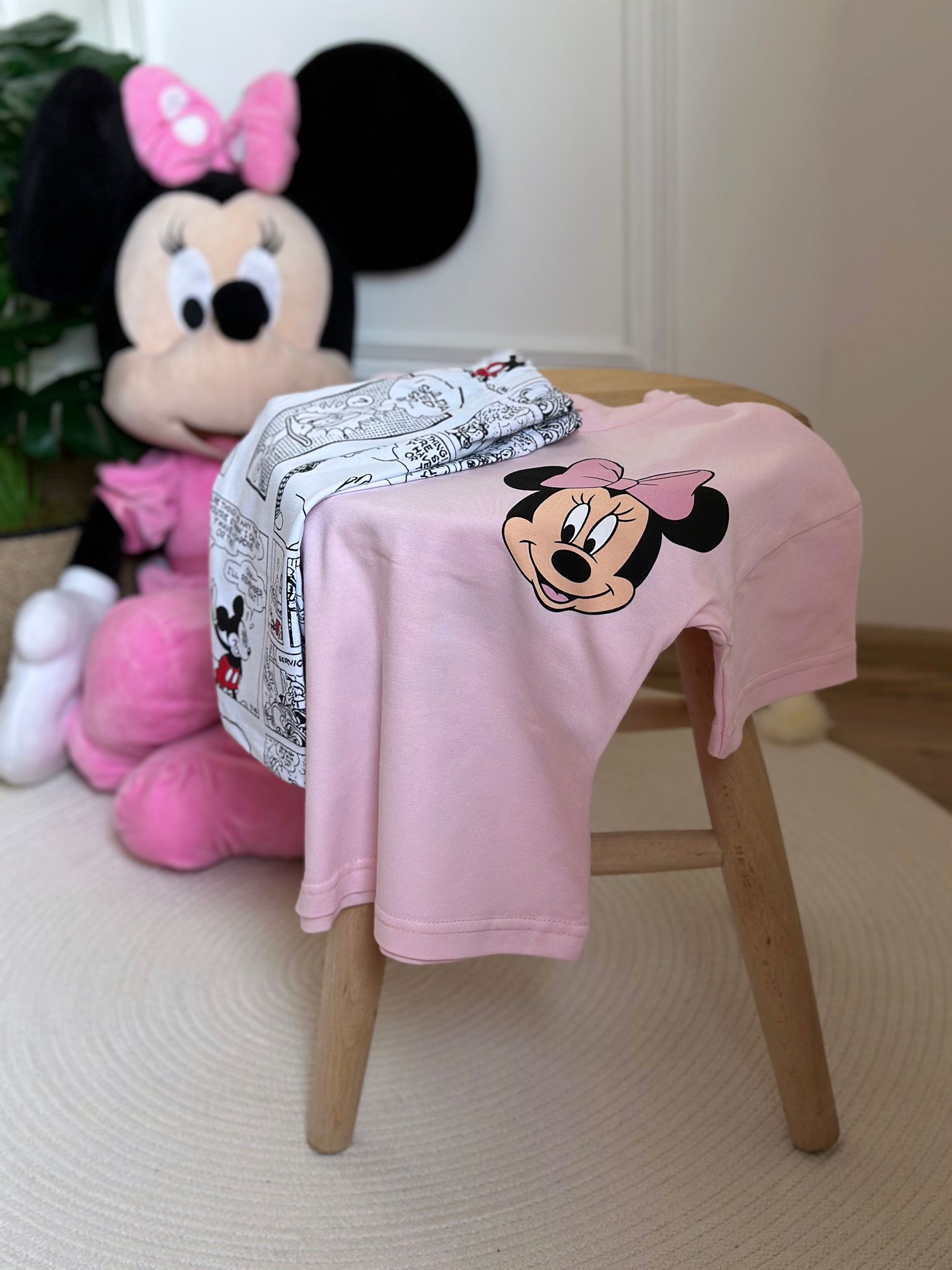 Pembe Minnie Mouse Sırt Baskılı Taytlı Takım