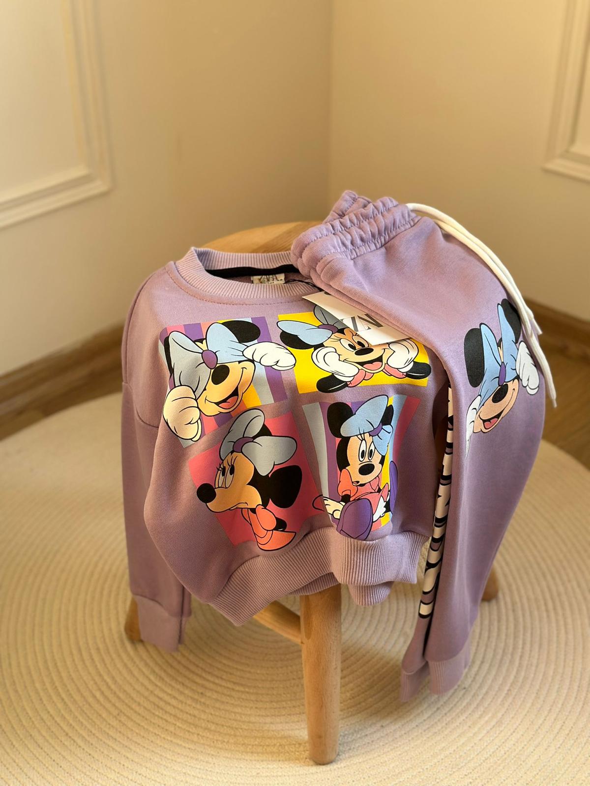 Mor Kareli Minnie Mouse Eşofman Takımı