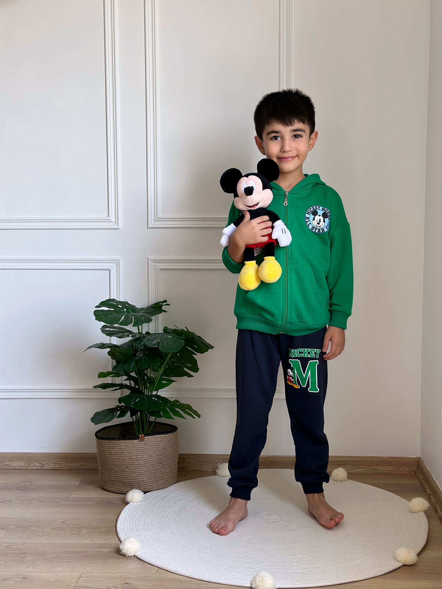 Yeşil Mickey Sırt Baskılı Fermuarlı Eşofman Takımı