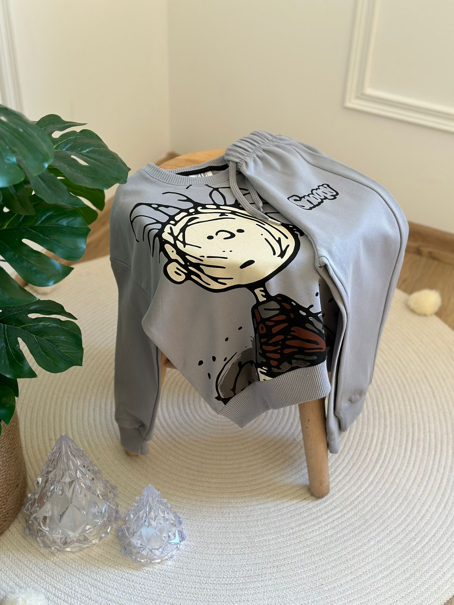 Sırt Baskılı Gri Snoopy Karakter Baskılı Gap Eşofman Takımı