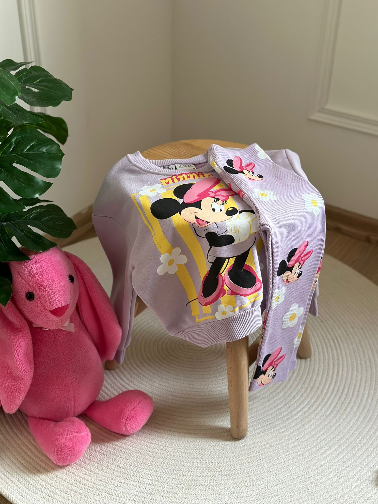 Lila Minnie Baskılı Fitilli Taytlı Takım