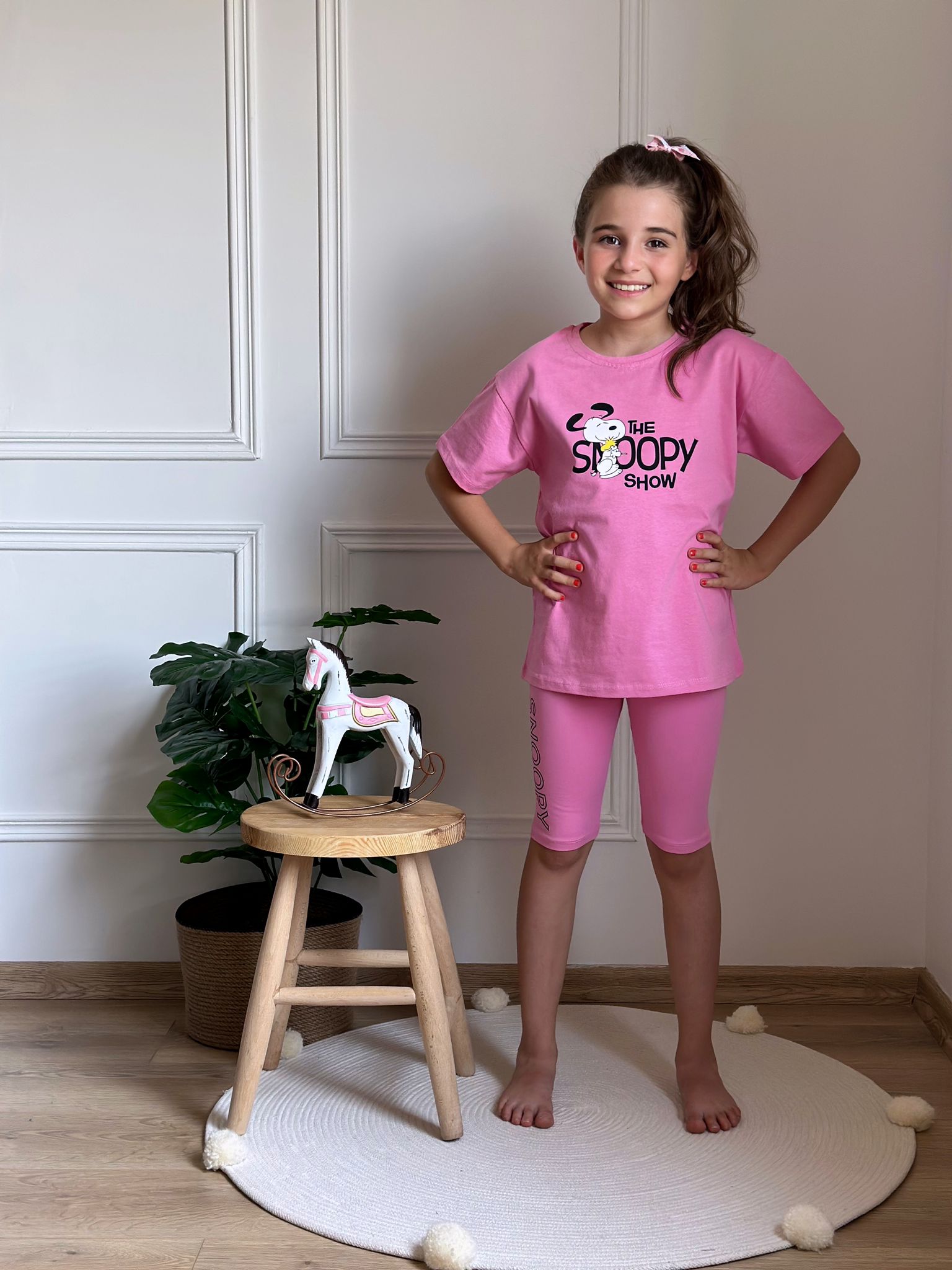 Sırt Baskılı Pembe Snoopy Taytlı Takım