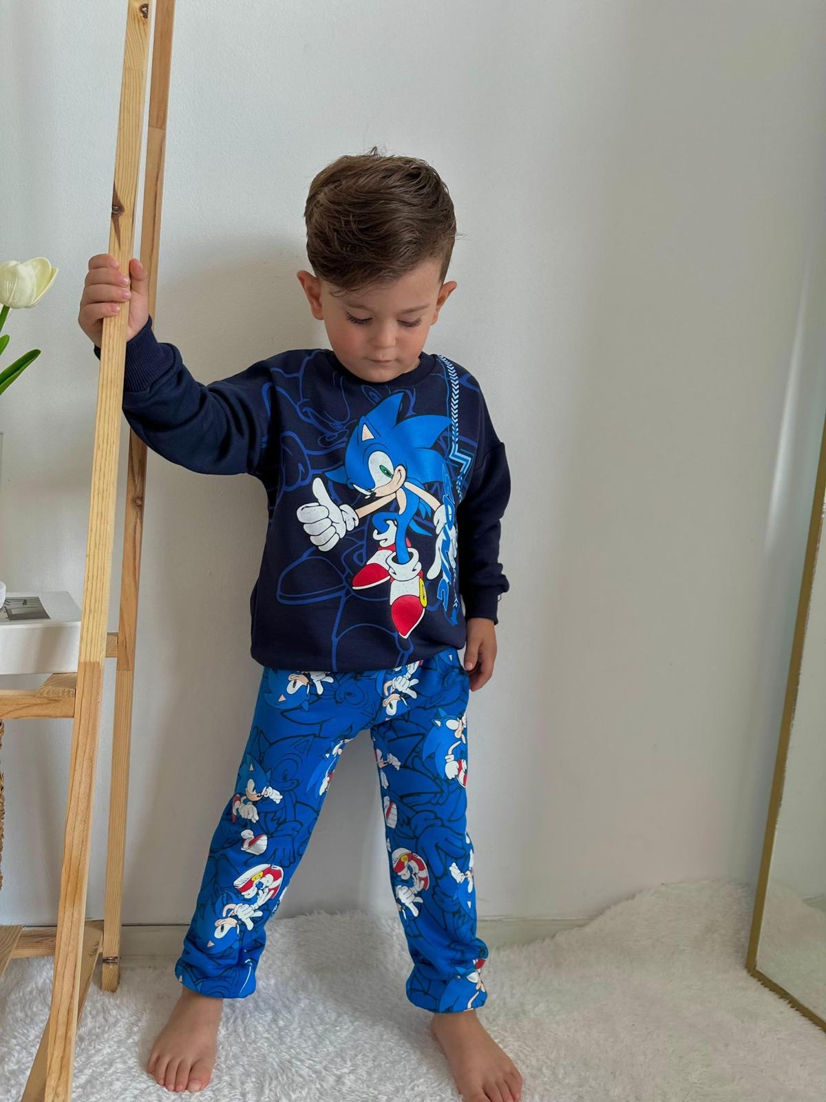 Mavi Sonic Figür Baskılı Eşofman Takımı
