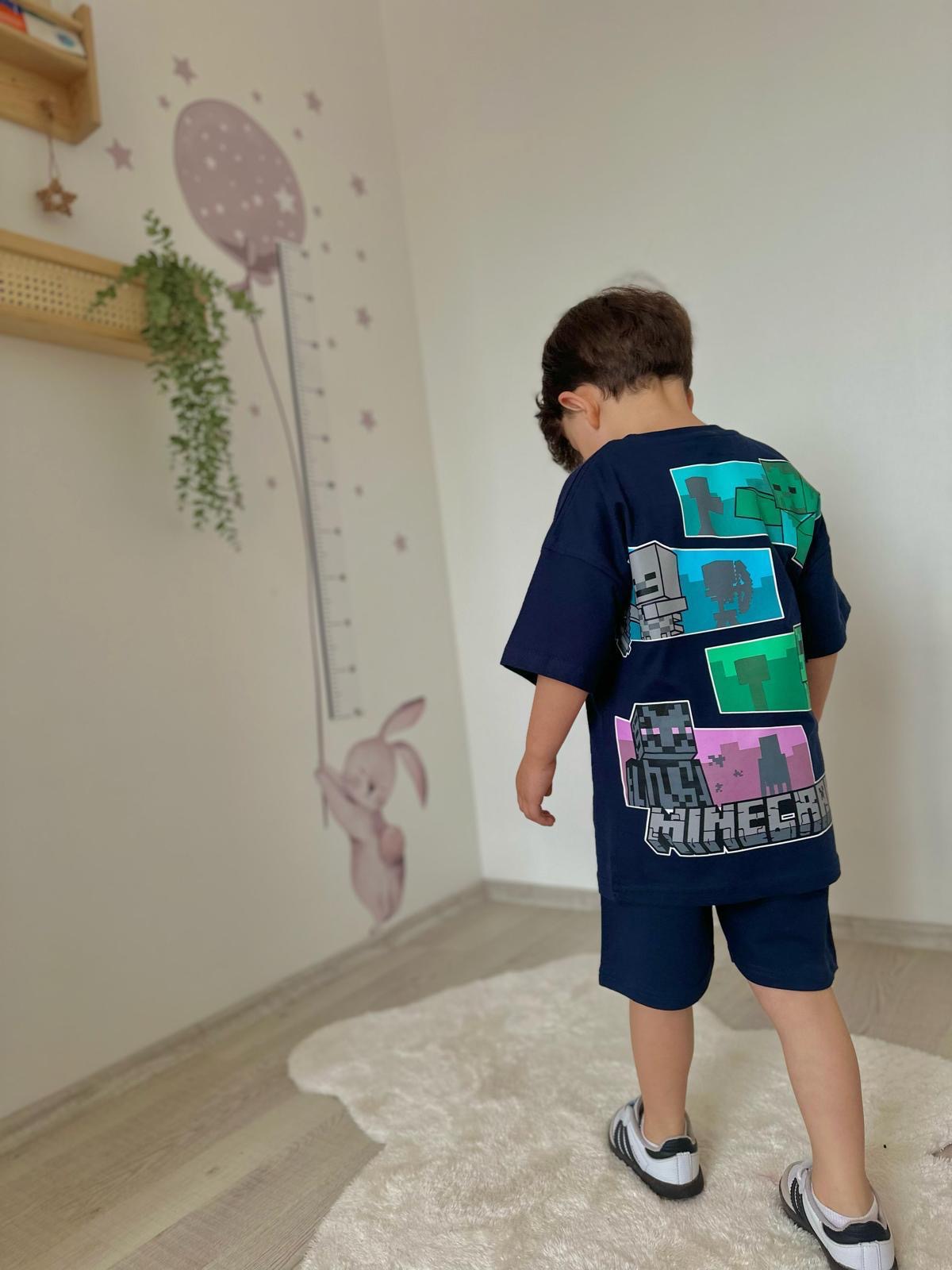 Siyah Minecraft Şortlu Takım