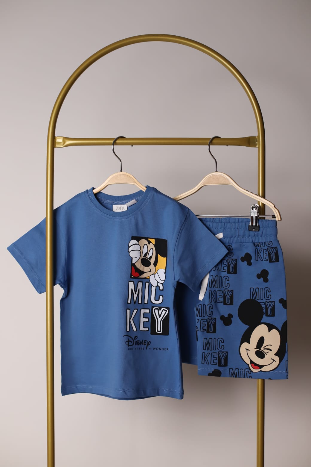 Mickey Kareli Sırt Baskılı Mavi Şortlu Takım