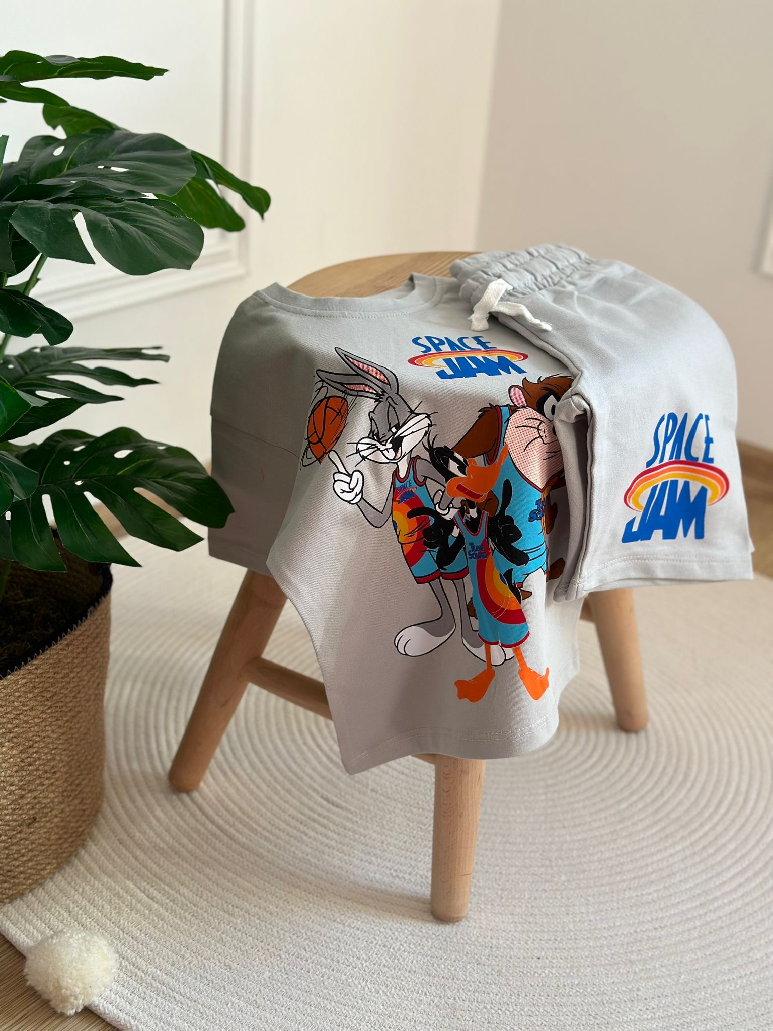 Gri Space Jam Şortlu Takım