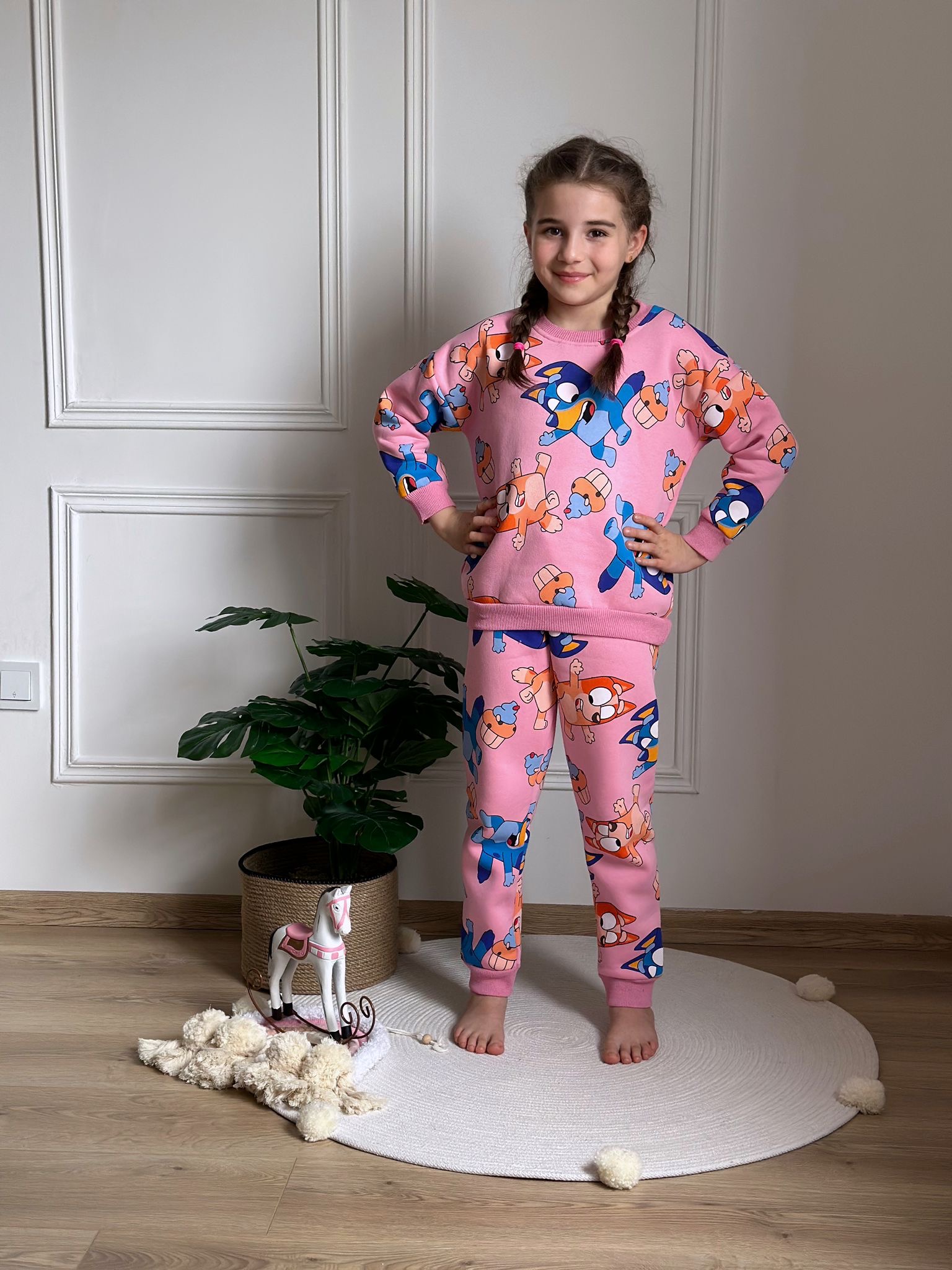 Pembe Bluey Figür Baskılı Eşofman Takımı