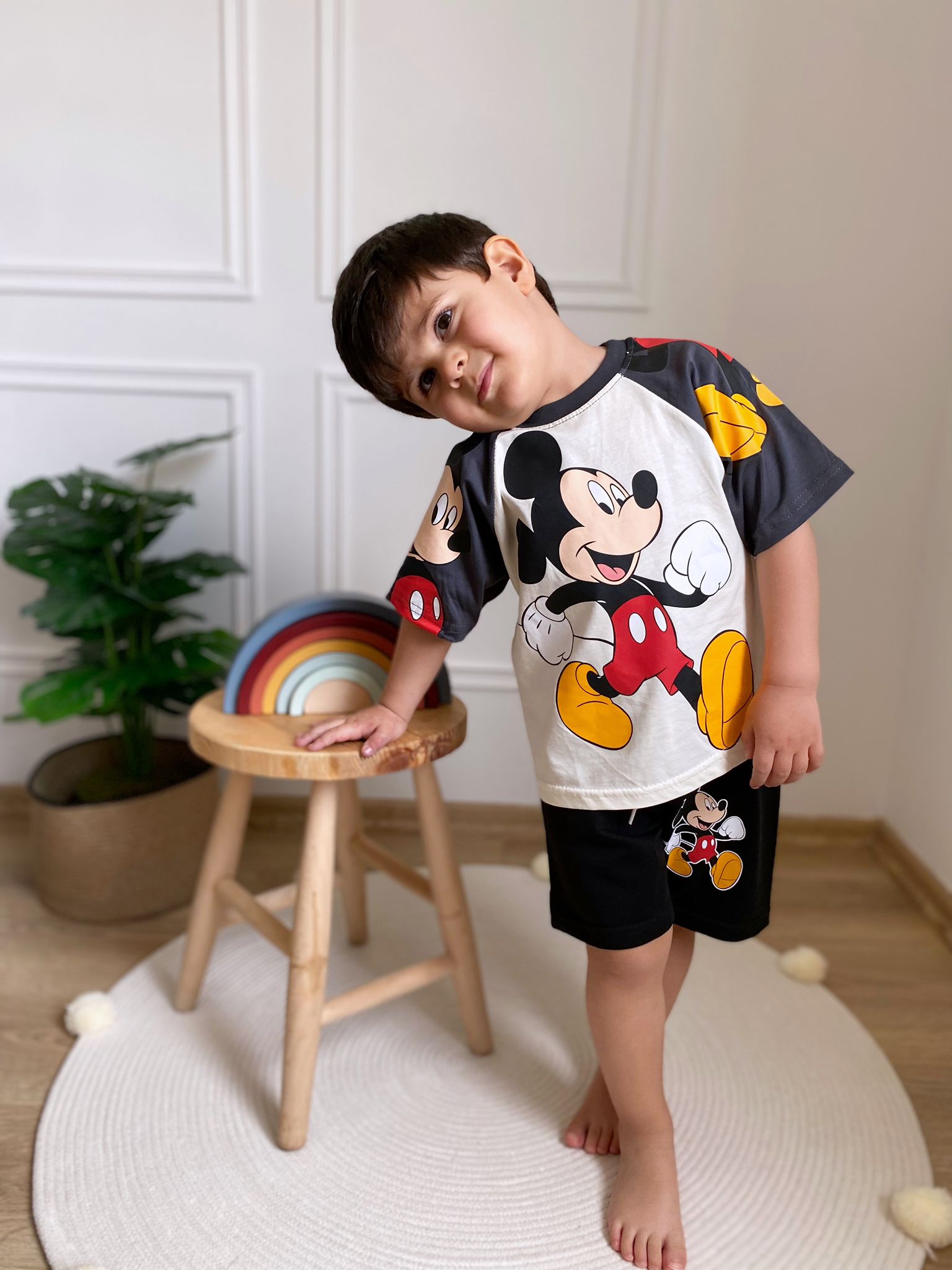 Siyah Mickey Mouse Baskılı Erkek Çocuk Takım