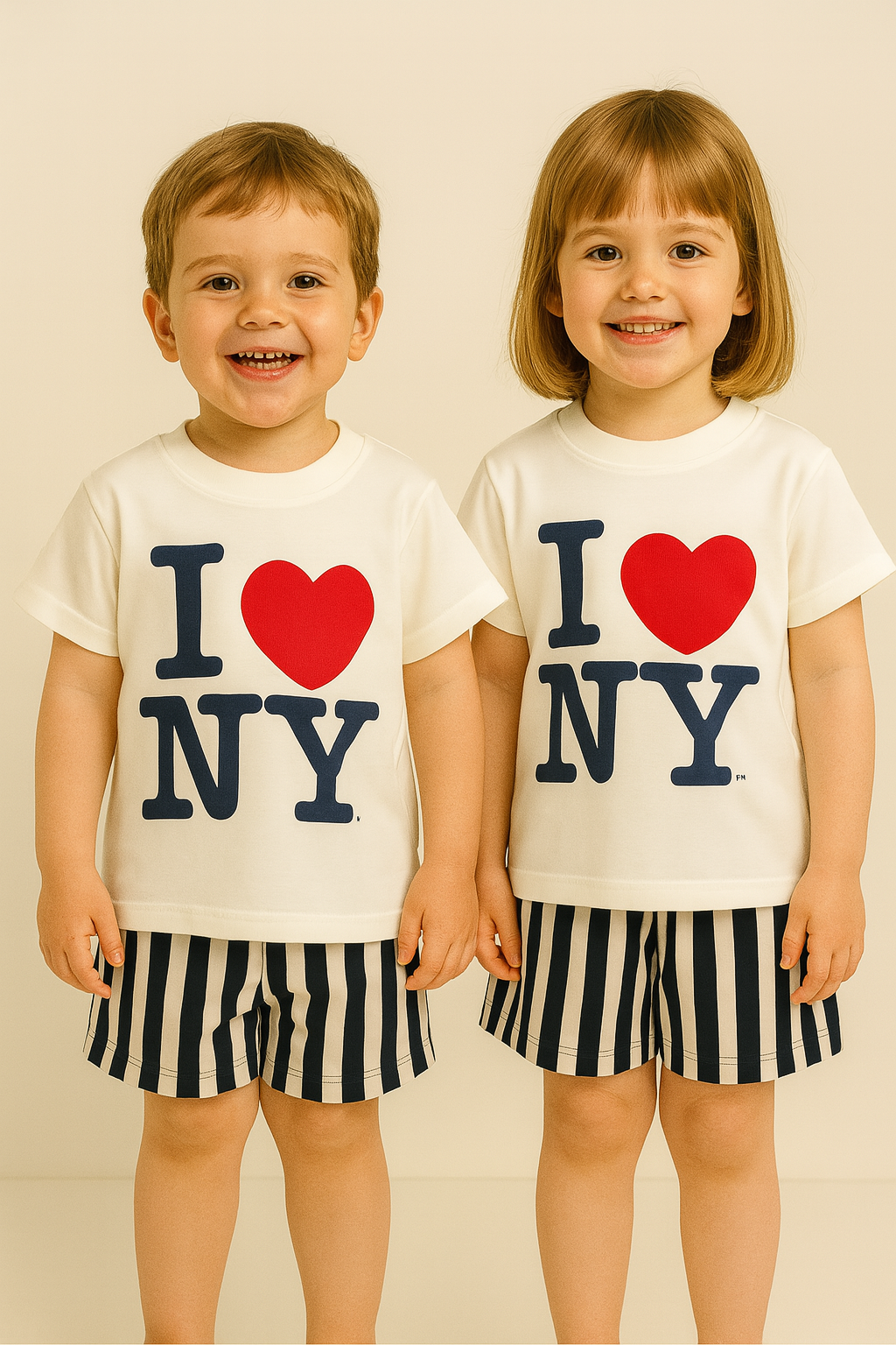 Beyaz Üzeri Love NY Çizgili Şortlu Takım