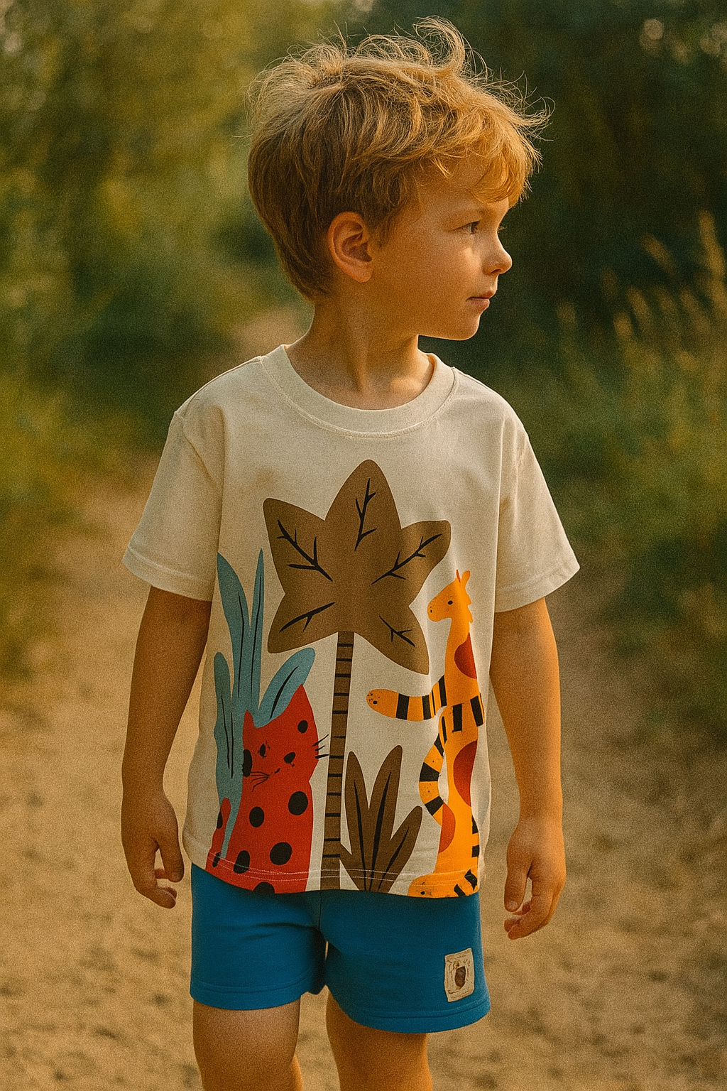 Animal Print Mavi Şortlu Takım