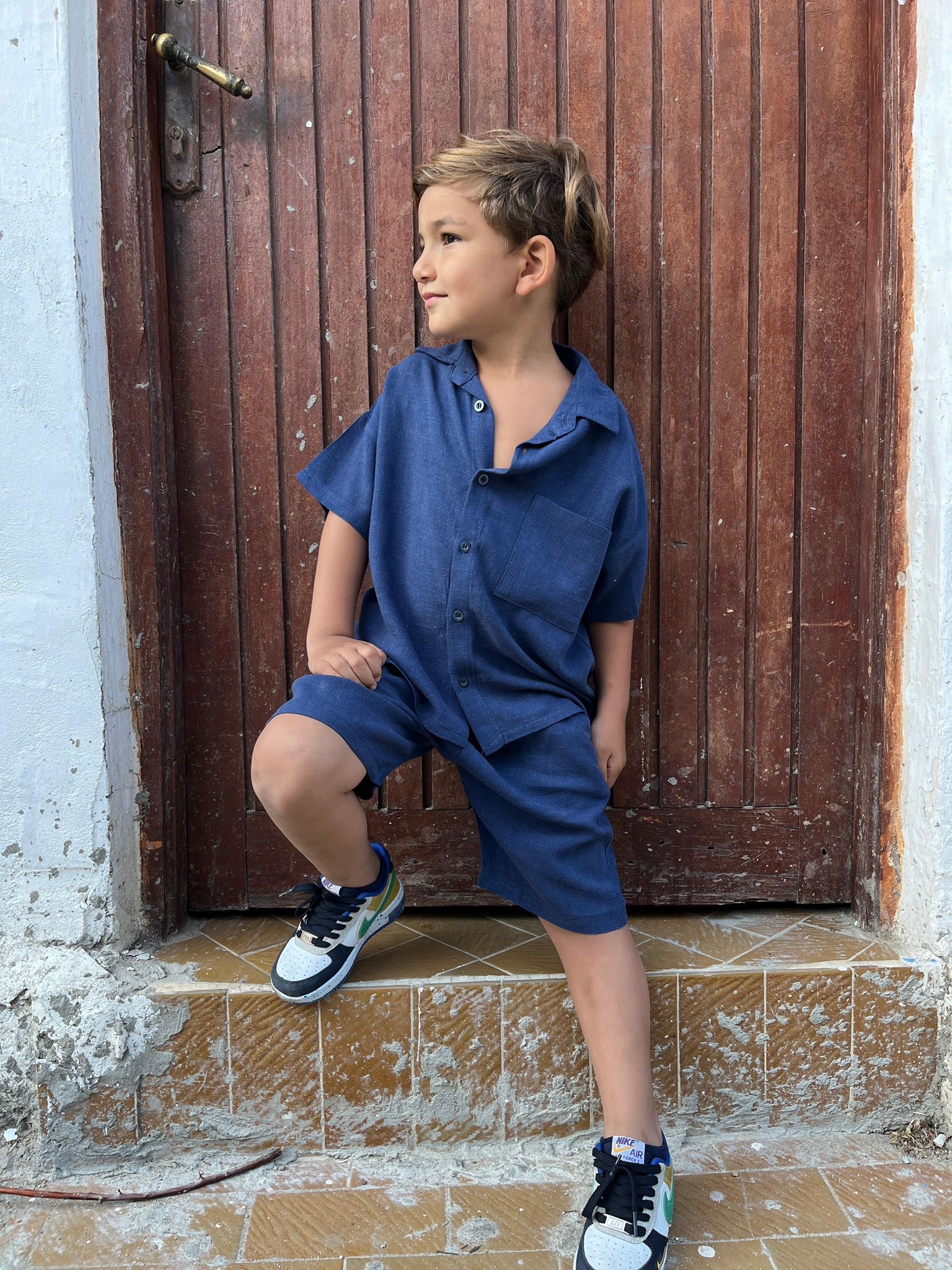 Lacivert Keten Şortlu Takim