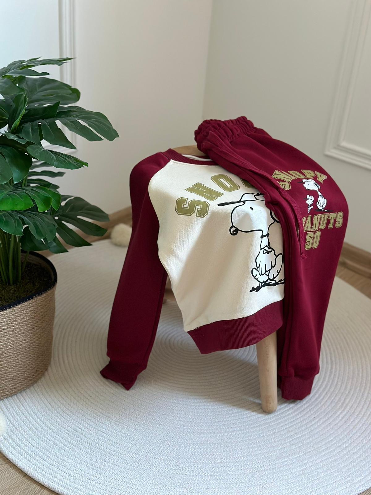 Bordo Athletic Snoopy Eşofman Takımı