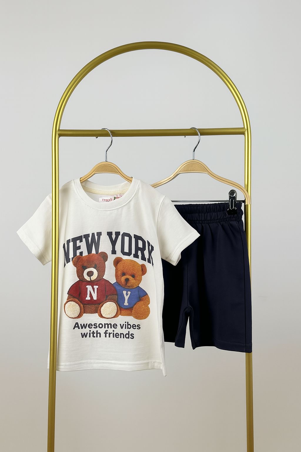 Lacivert New York Baskılı Teddy Şortlu Takım