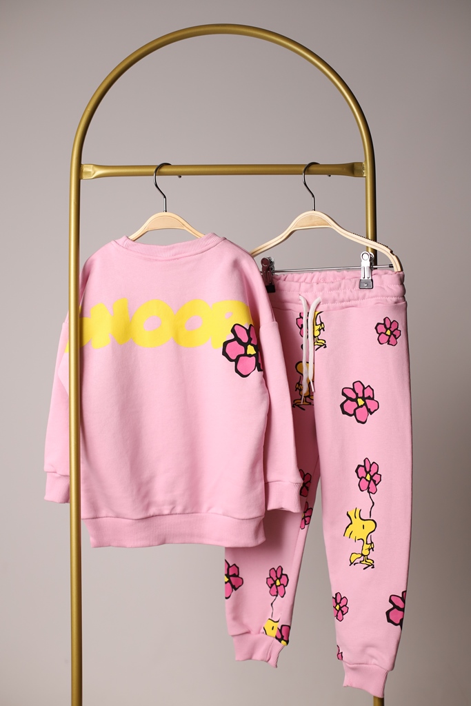 Pembe Sırt Baskılı Çiçekli Snoopy Eşofman Takımı