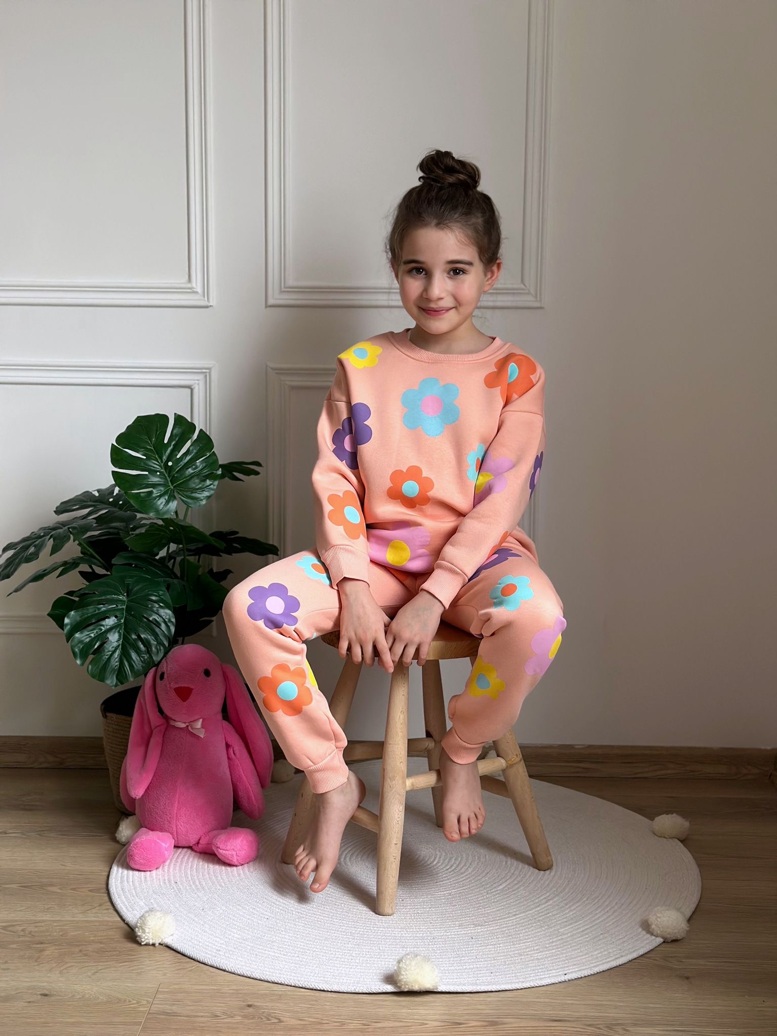 Pudra Pembe Çiçekli Eşofman Takımı