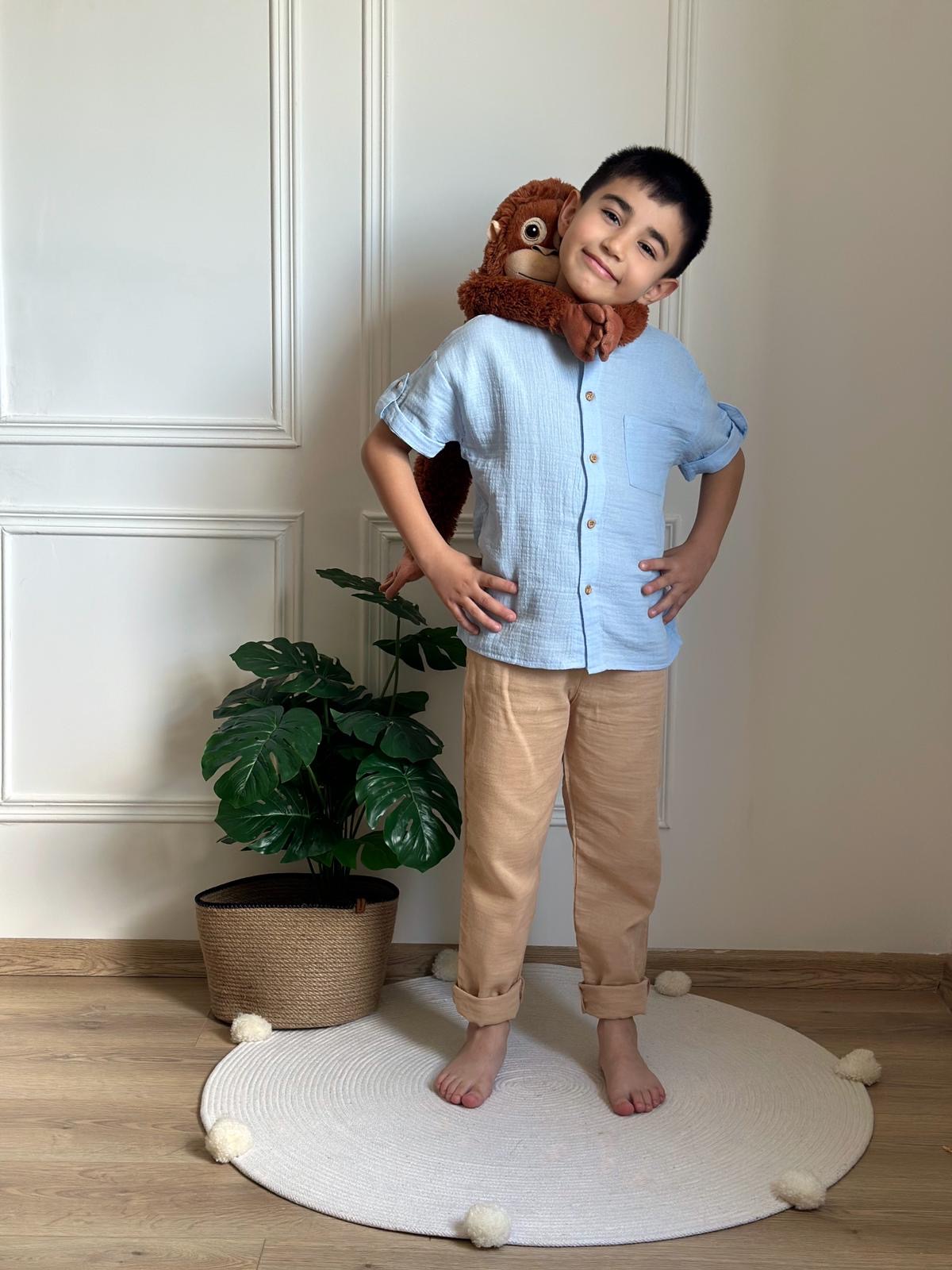 Açık Mavi Kahverengi Müslin Takım