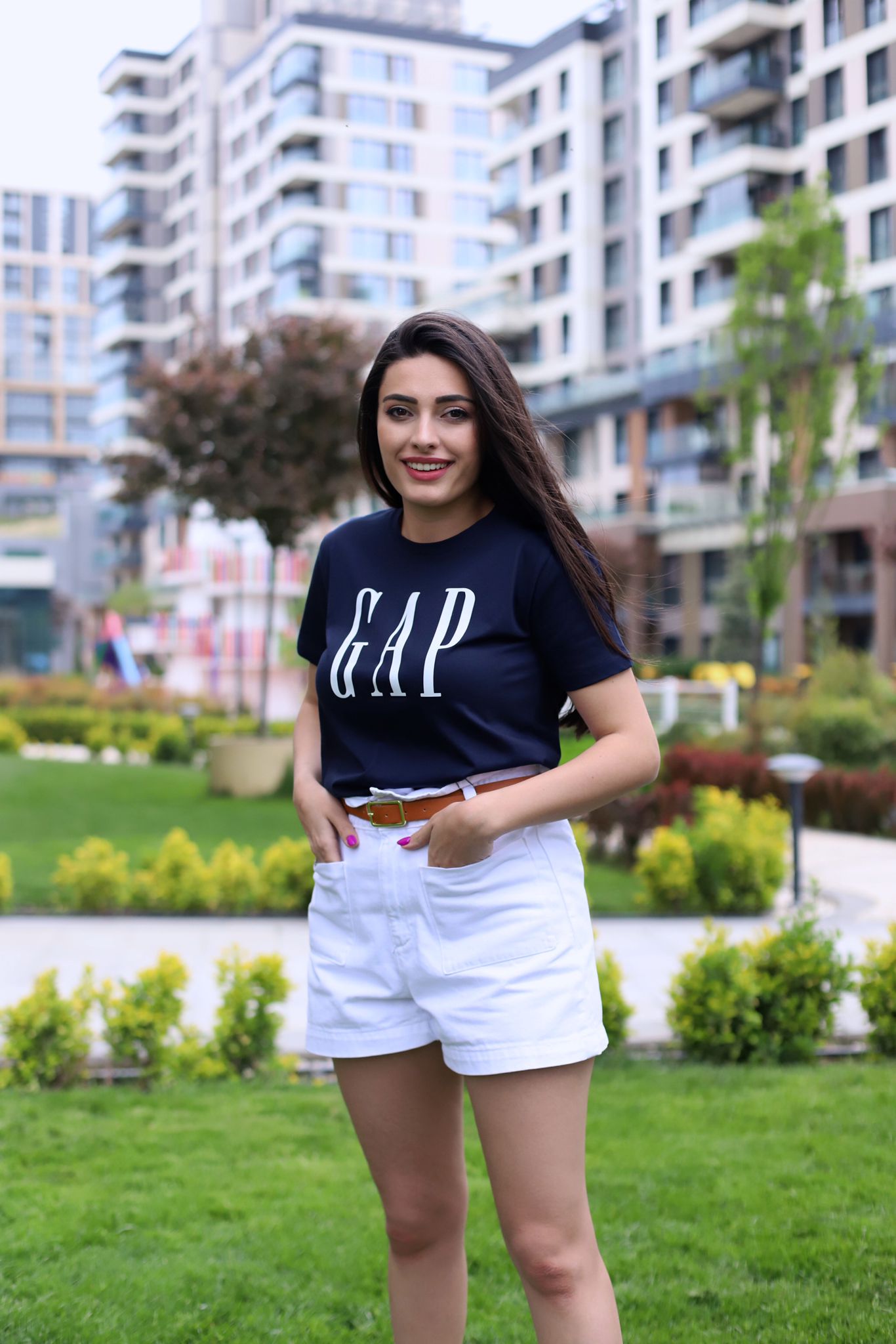 Lacivert Gap Baskılı Yetişkin t-shirt