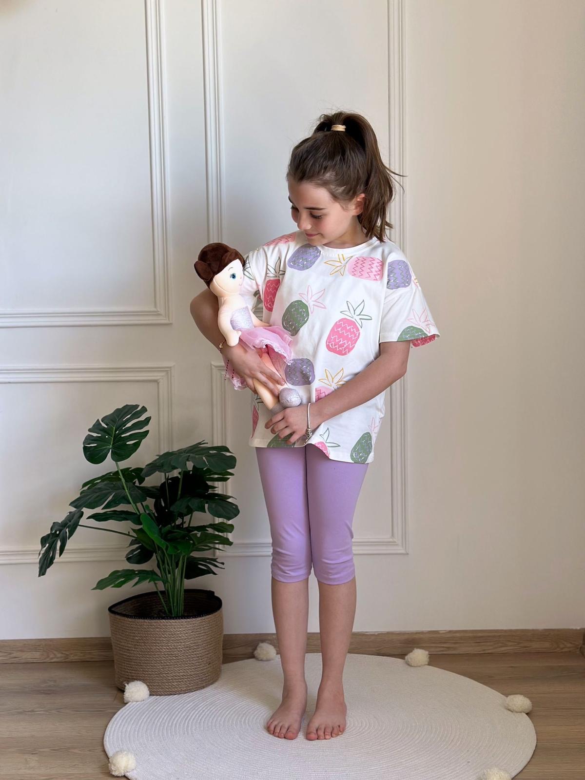Ananas Detaylı Mor Taytlı Takım