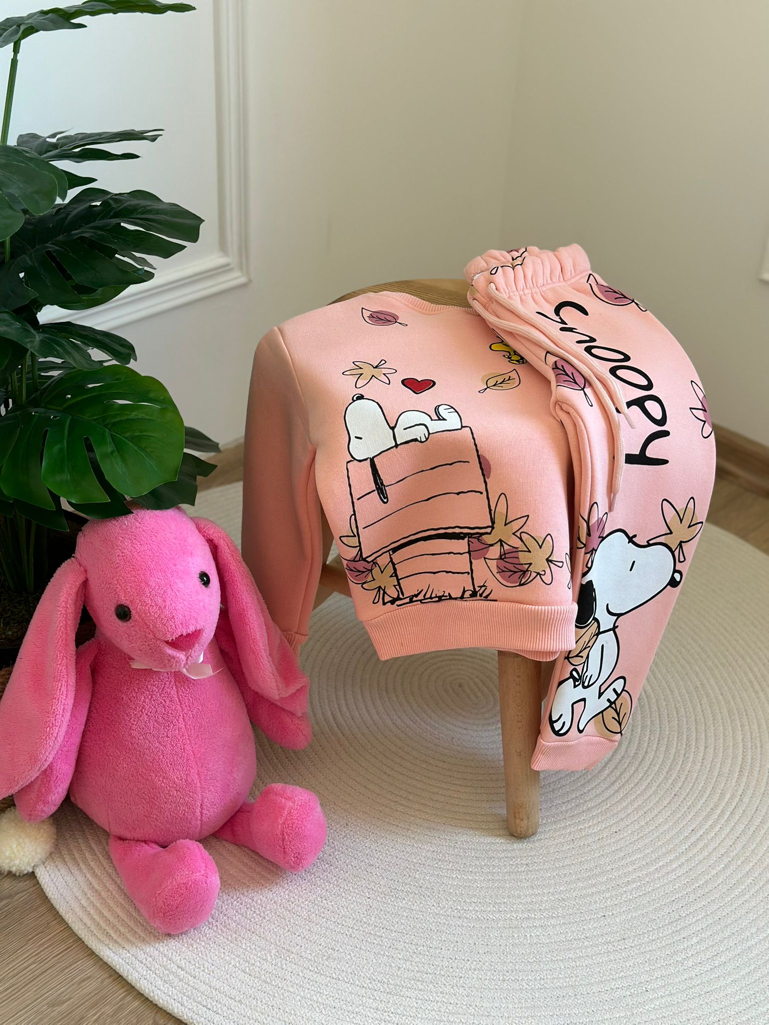 Pembe Snoopy Sonbahar Sırt Baskılı Eşofman Takımı