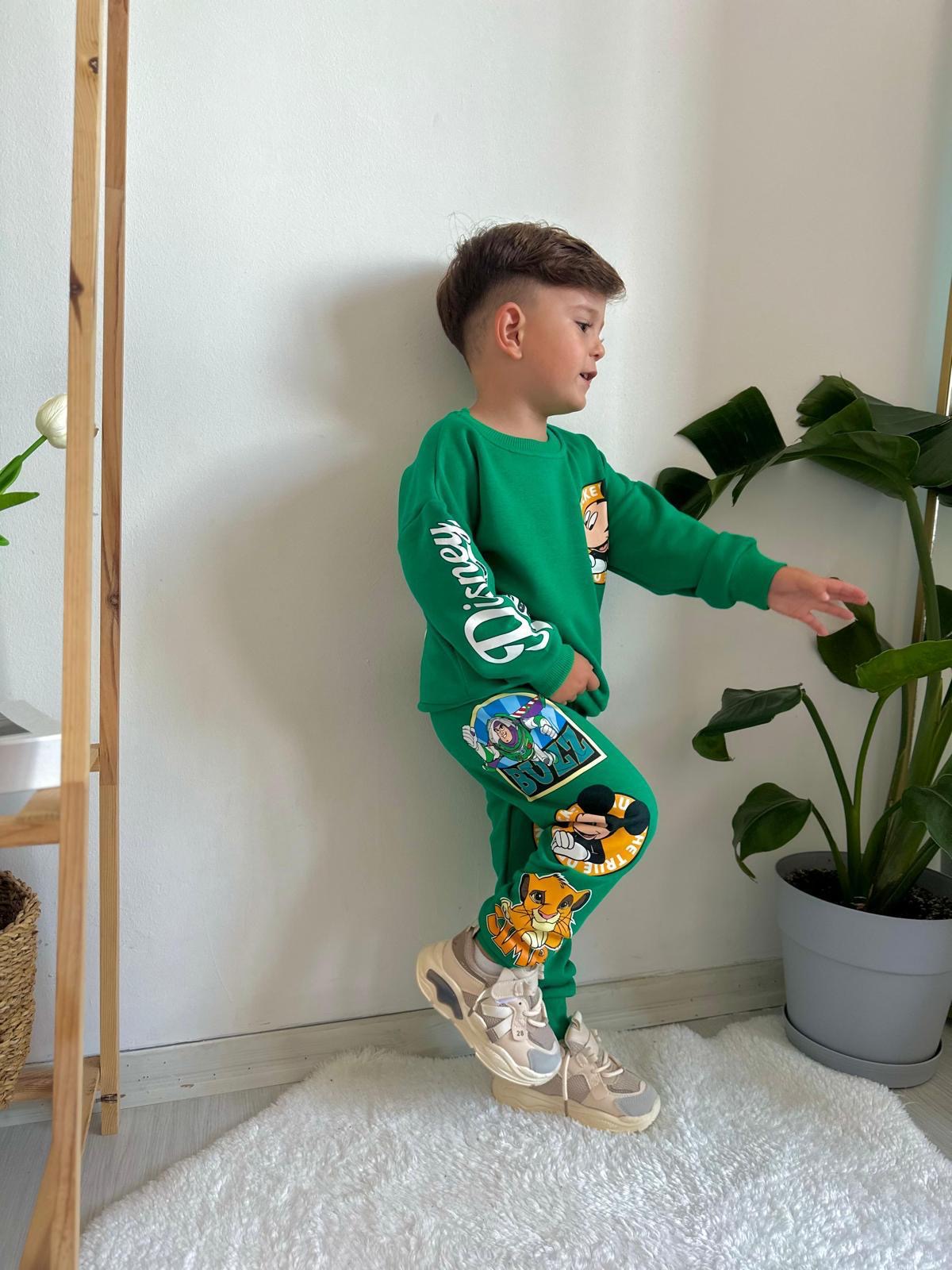 Koyu Yeşil Mickey Ve Arkadaşları Sırt Baskılı Eşofman Takımı