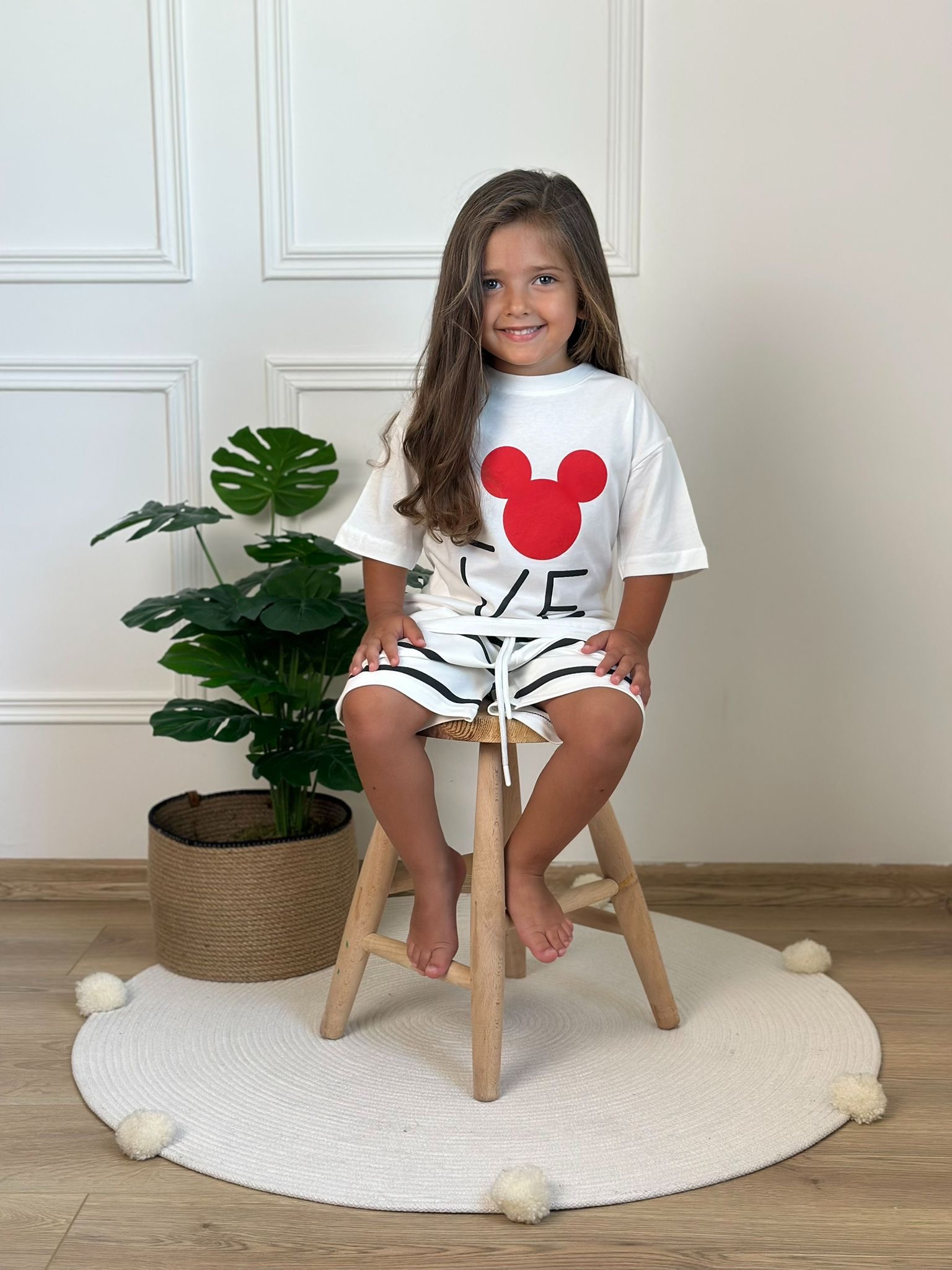 Love Mickey Çizgili Şortlu Takım