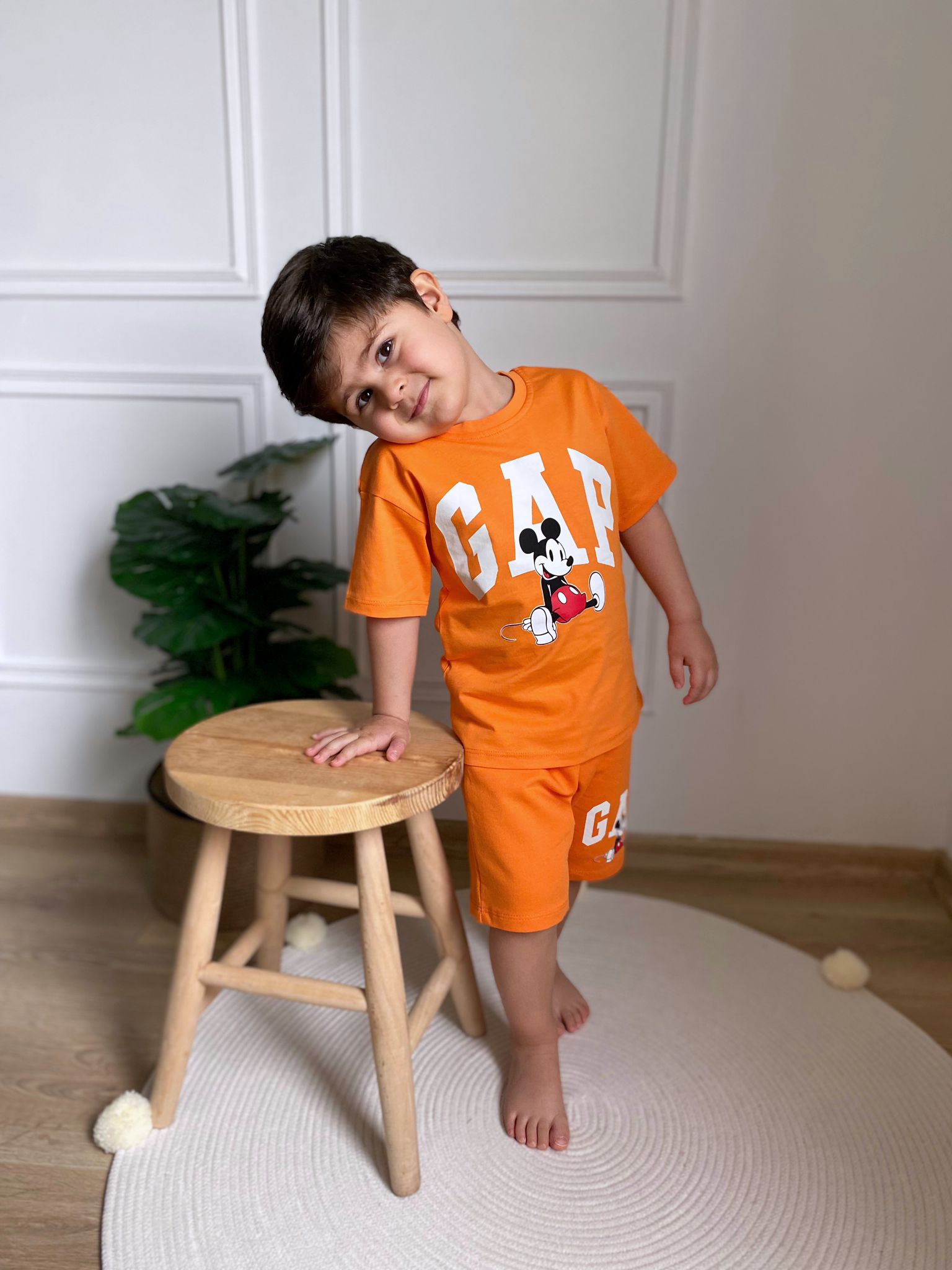 Turuncu Mickey Mouse Baskılı Çocuk Takımı