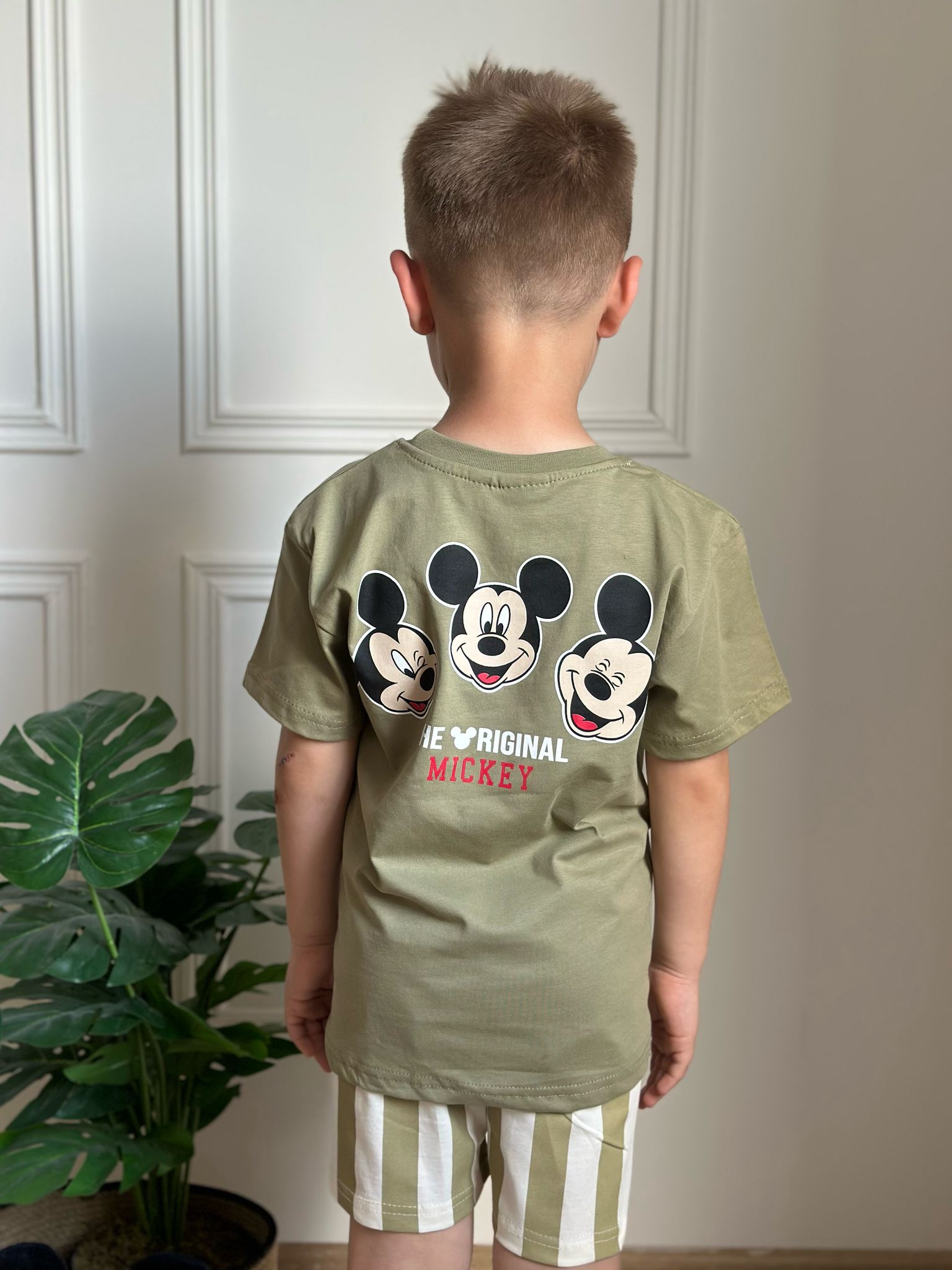 Çizgili Mickey Figürlü Şortlu Takım