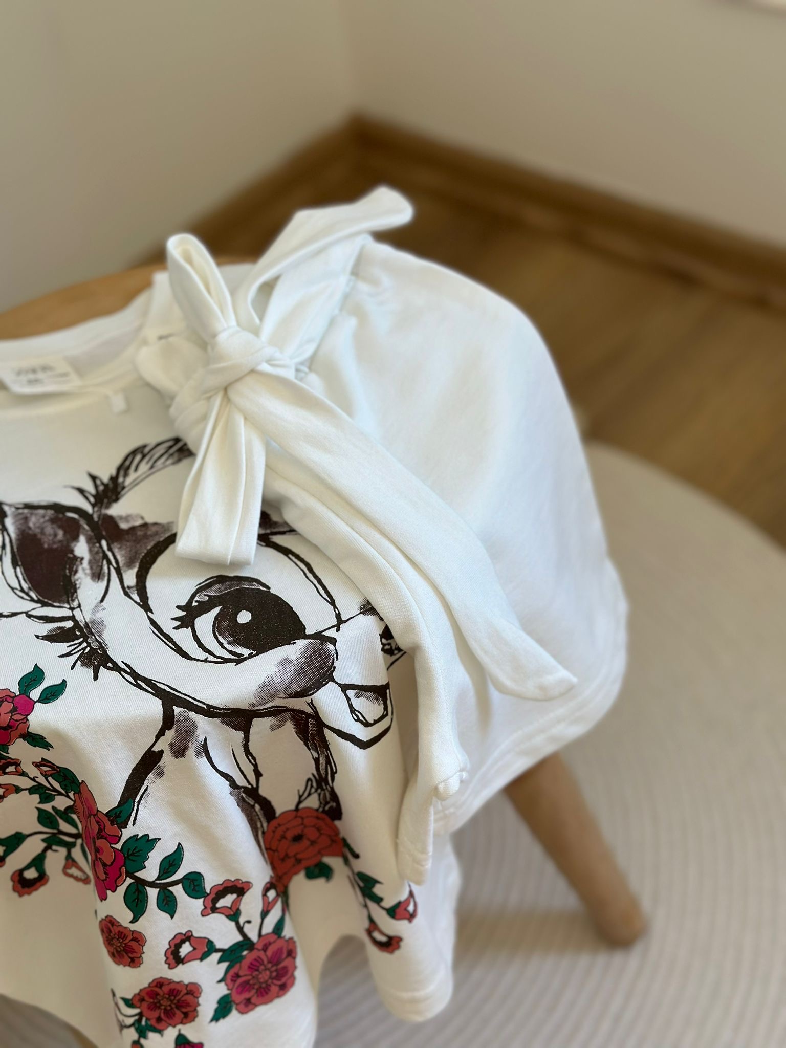 Beyaz Bambi Baskılı Şortlu Takım