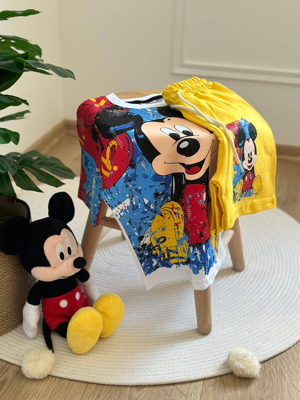 Renkli Mickey Sarı Şortlu Takım