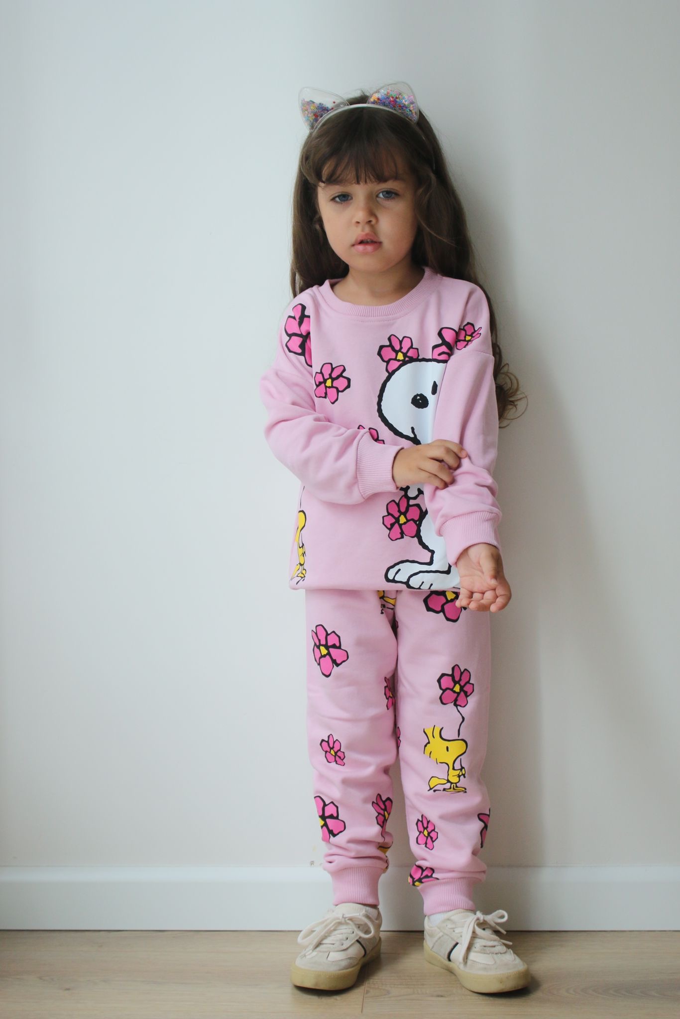 Pembe Sırt Baskılı Çiçekli Snoopy Eşofman Takımı