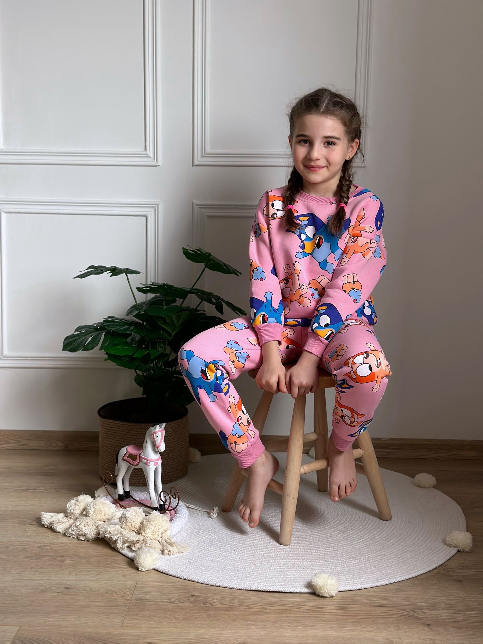 Pembe Bluey Figür Baskılı Eşofman Takımı