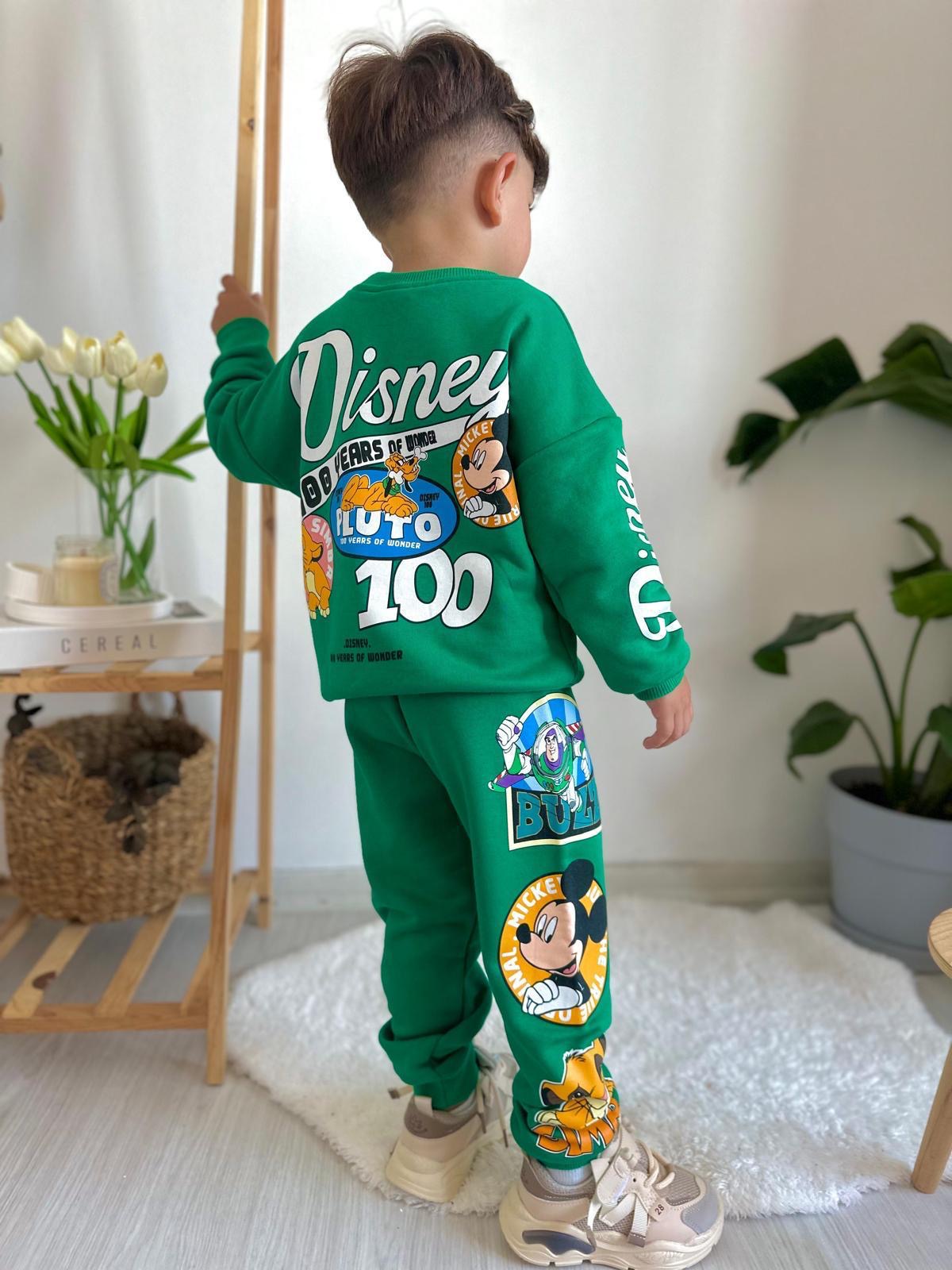 Koyu Yeşil Mickey Ve Arkadaşları Sırt Baskılı Eşofman Takımı