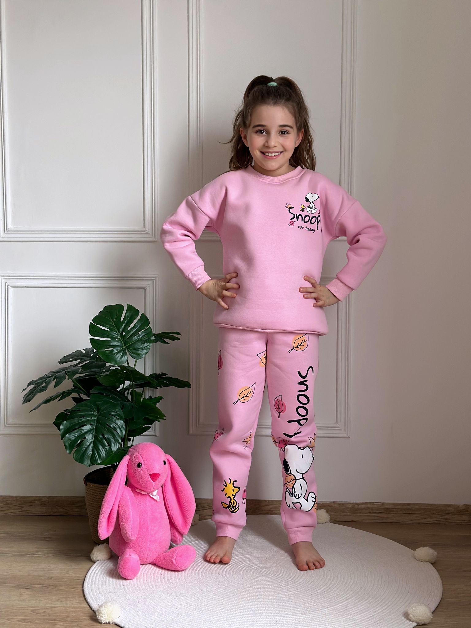 Pembe Snoopy Sonbahar Sırt Baskılı Eşofman Takımı