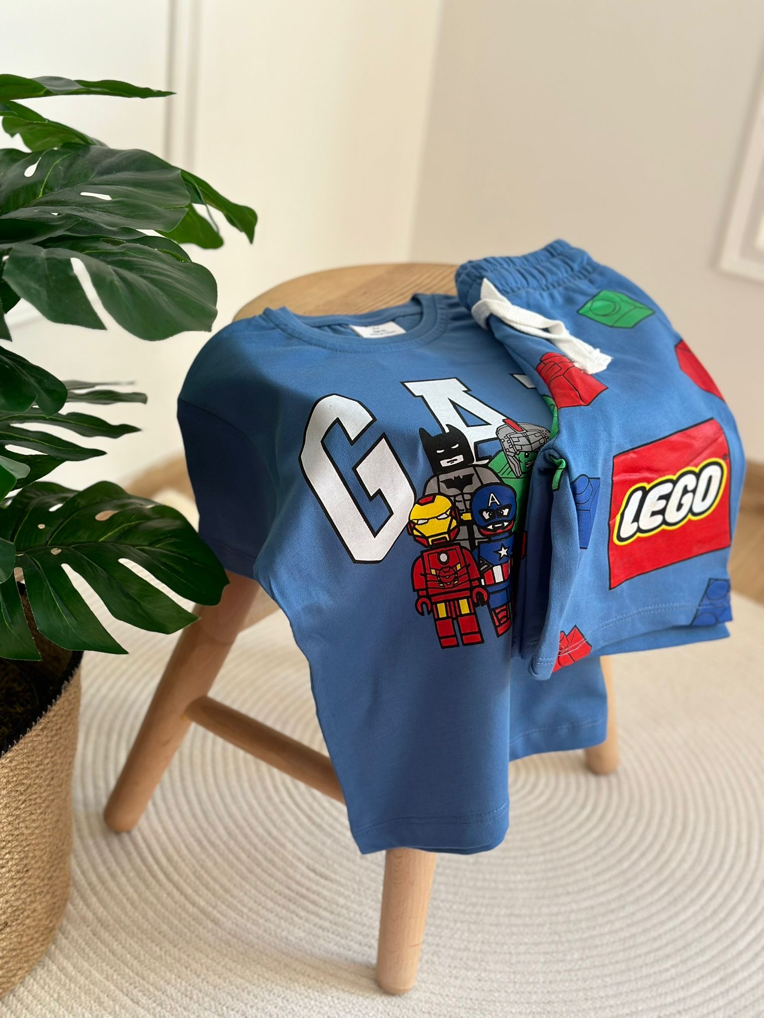 Mavi Avengers Lego Baskılı Şortlu Takım