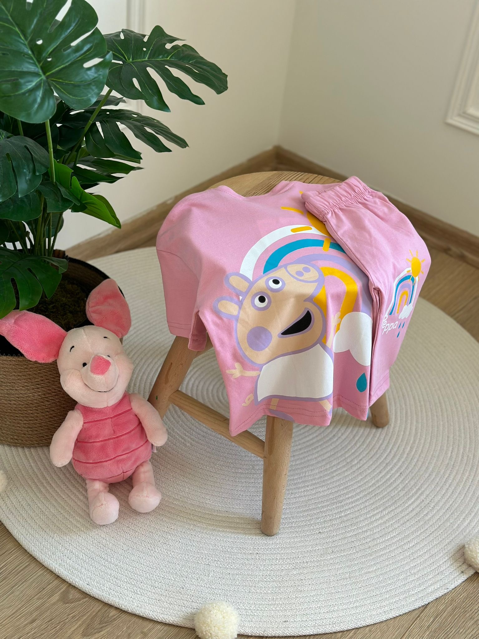 Pembe Peppa Baskılı Taytlı Takım