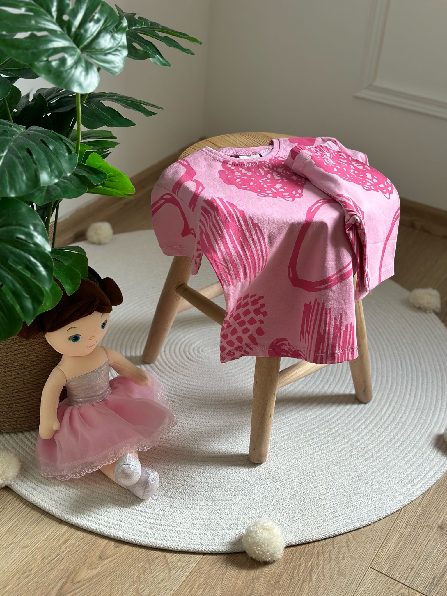 Pembe Heart Art Şortlu Takım