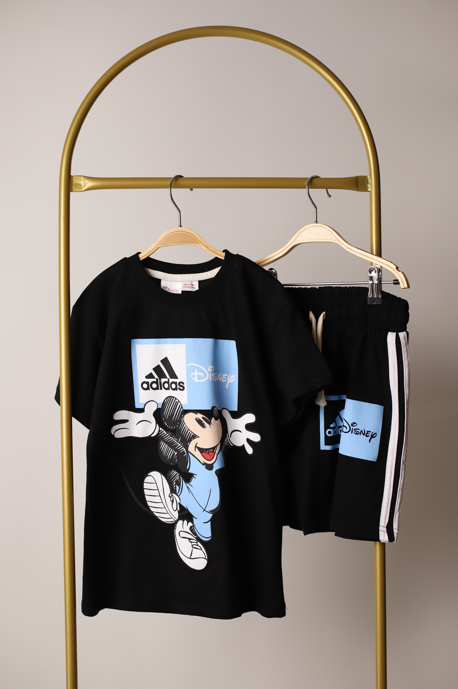 Siyah Sporcu Mickey Şortlu Takım