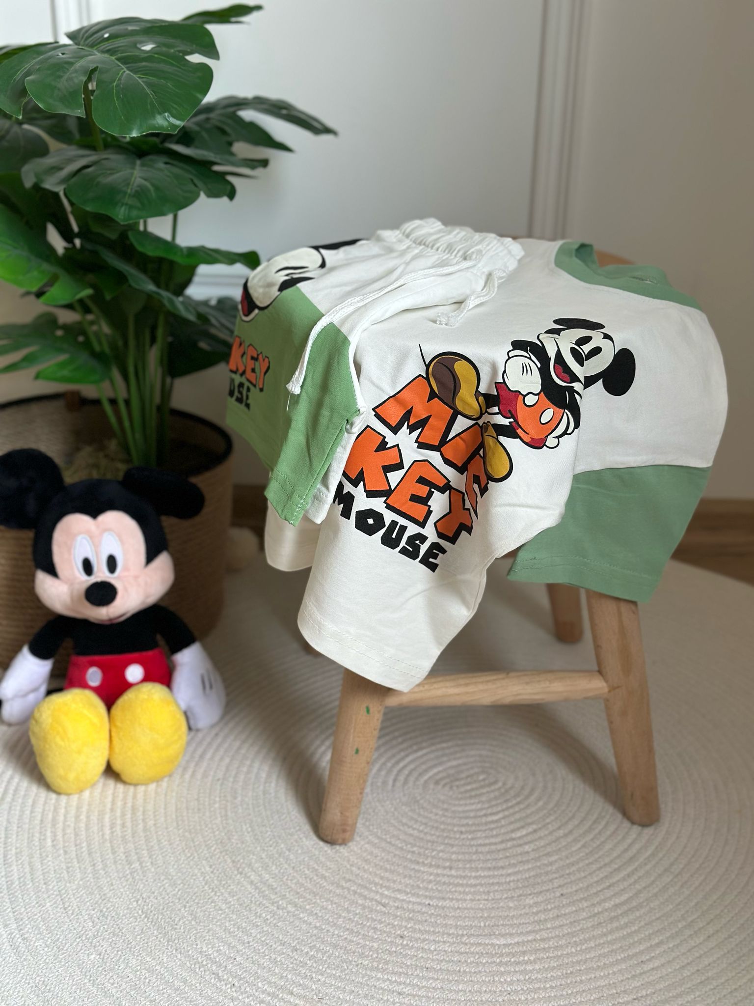 Renkli Kol Detaylı Mickey Şortlu Takım