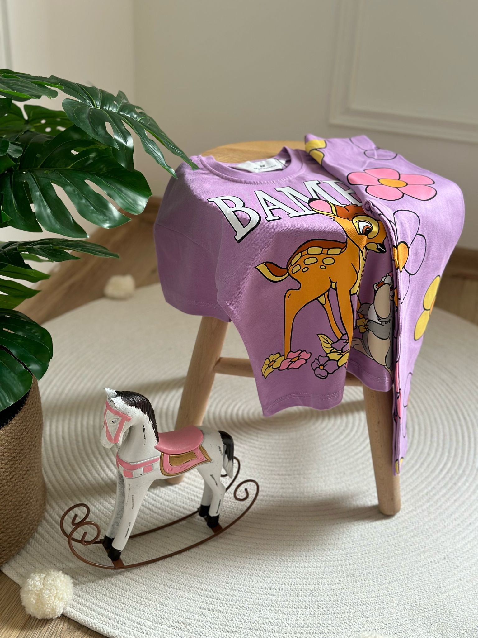 Mor Bambi Çiçekli Taytlı Takım