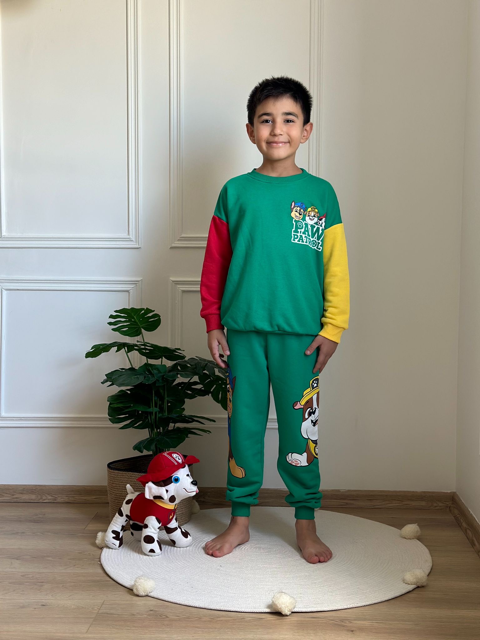 Yeşil Paw Patrol Renkli Kol Detaylı Eşofman Takımı