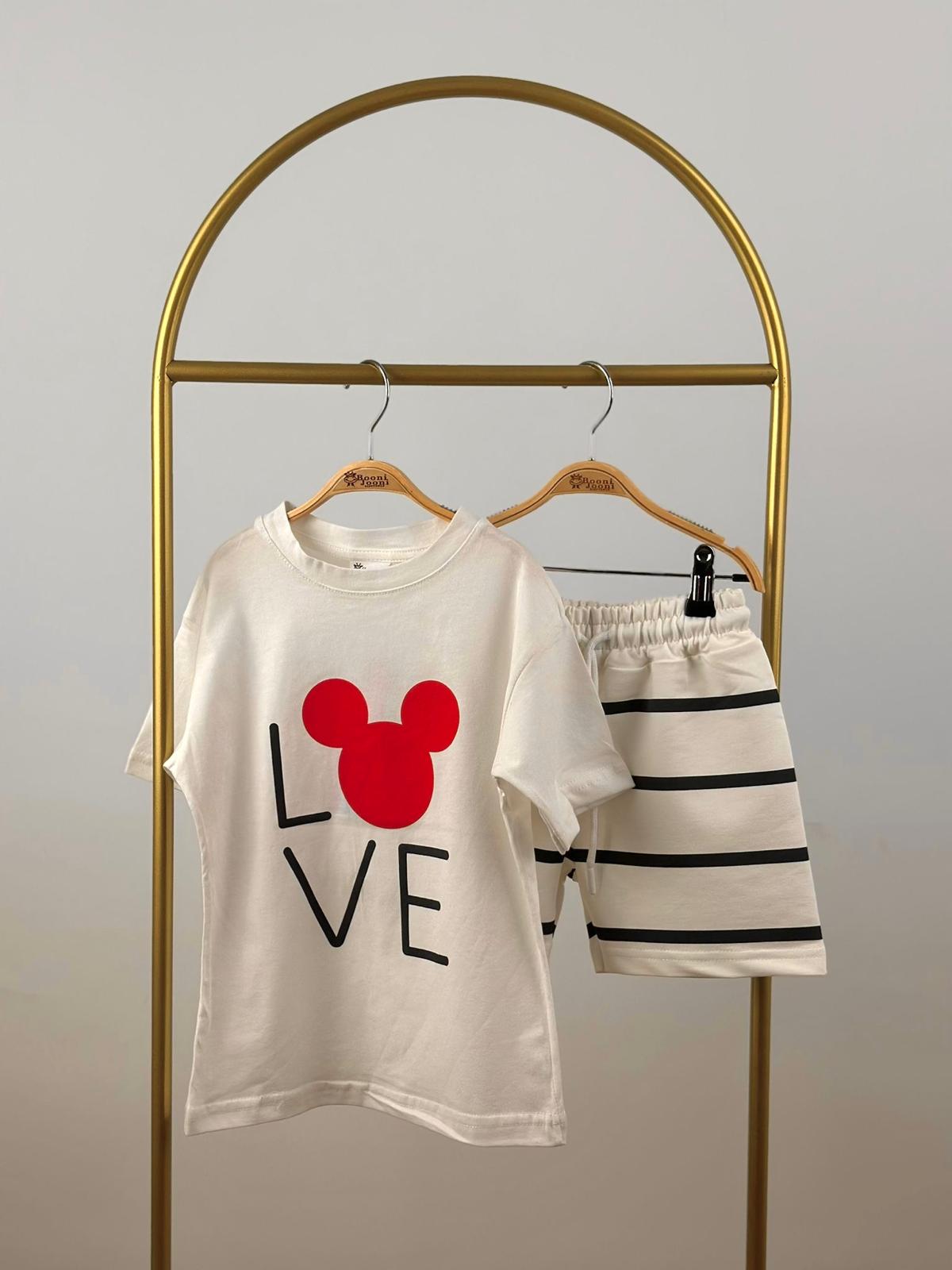 Love Mickey Çizgili Şortlu Takım