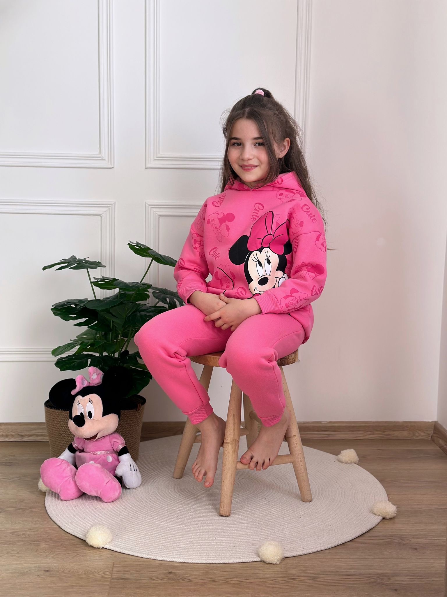 Pembe Kapüşonlu Minnie Mouse Eşofman Takımı