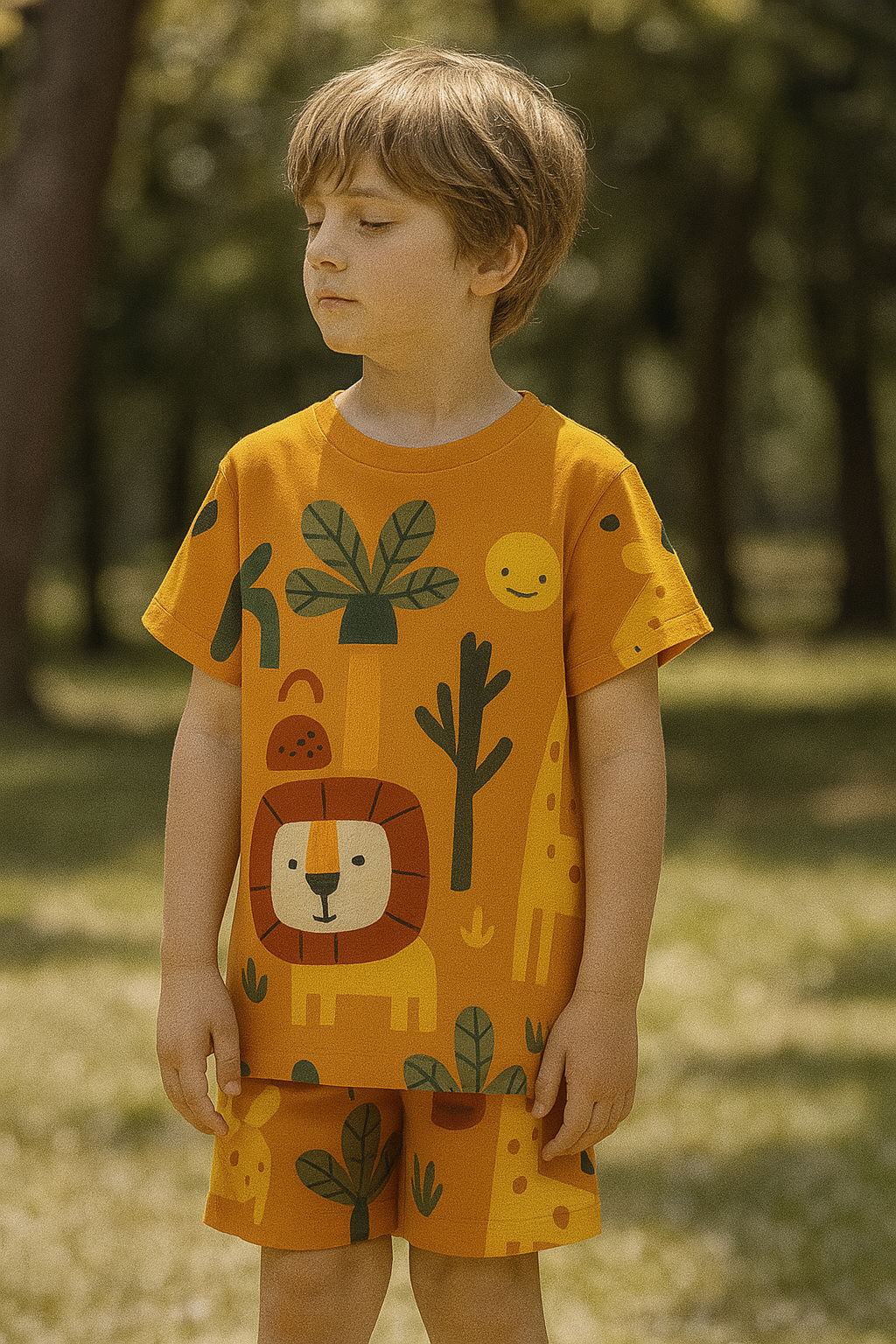 Turuncu Animals Şortlu Takım