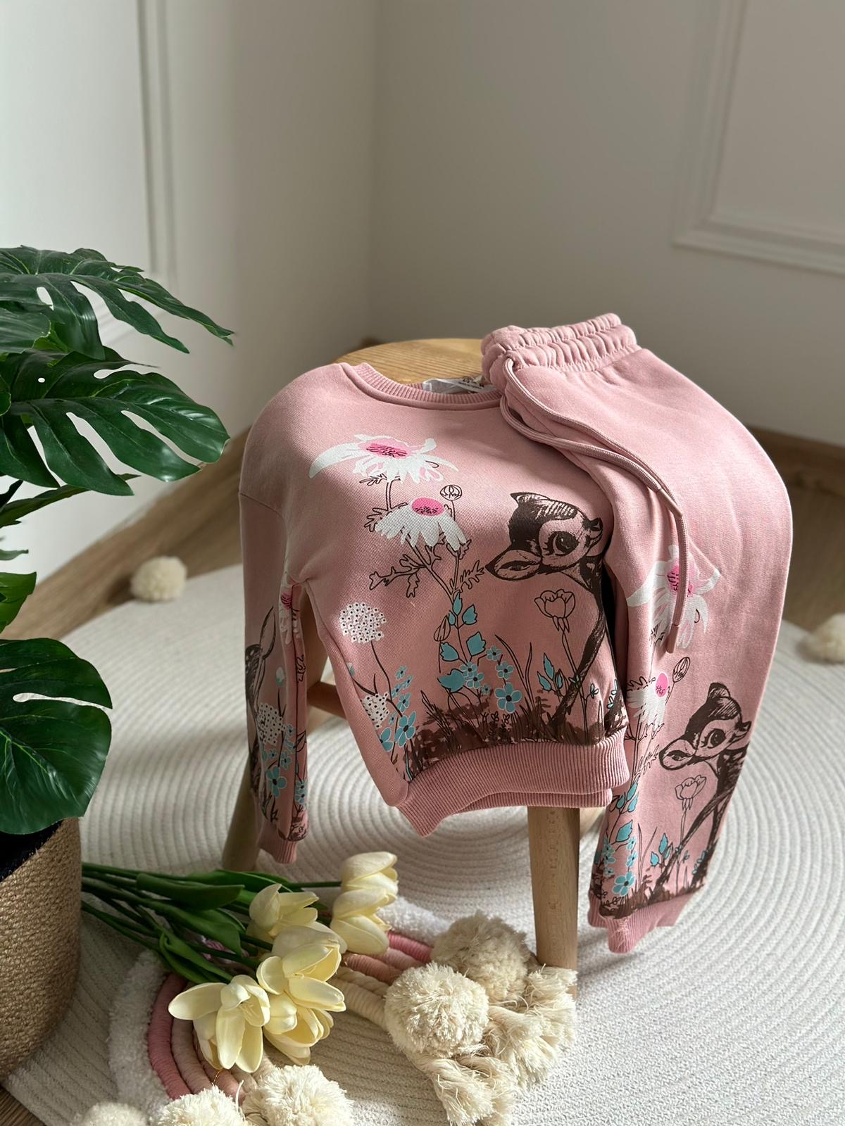 Pembe Çiçek Motifli Eşofman Takımı