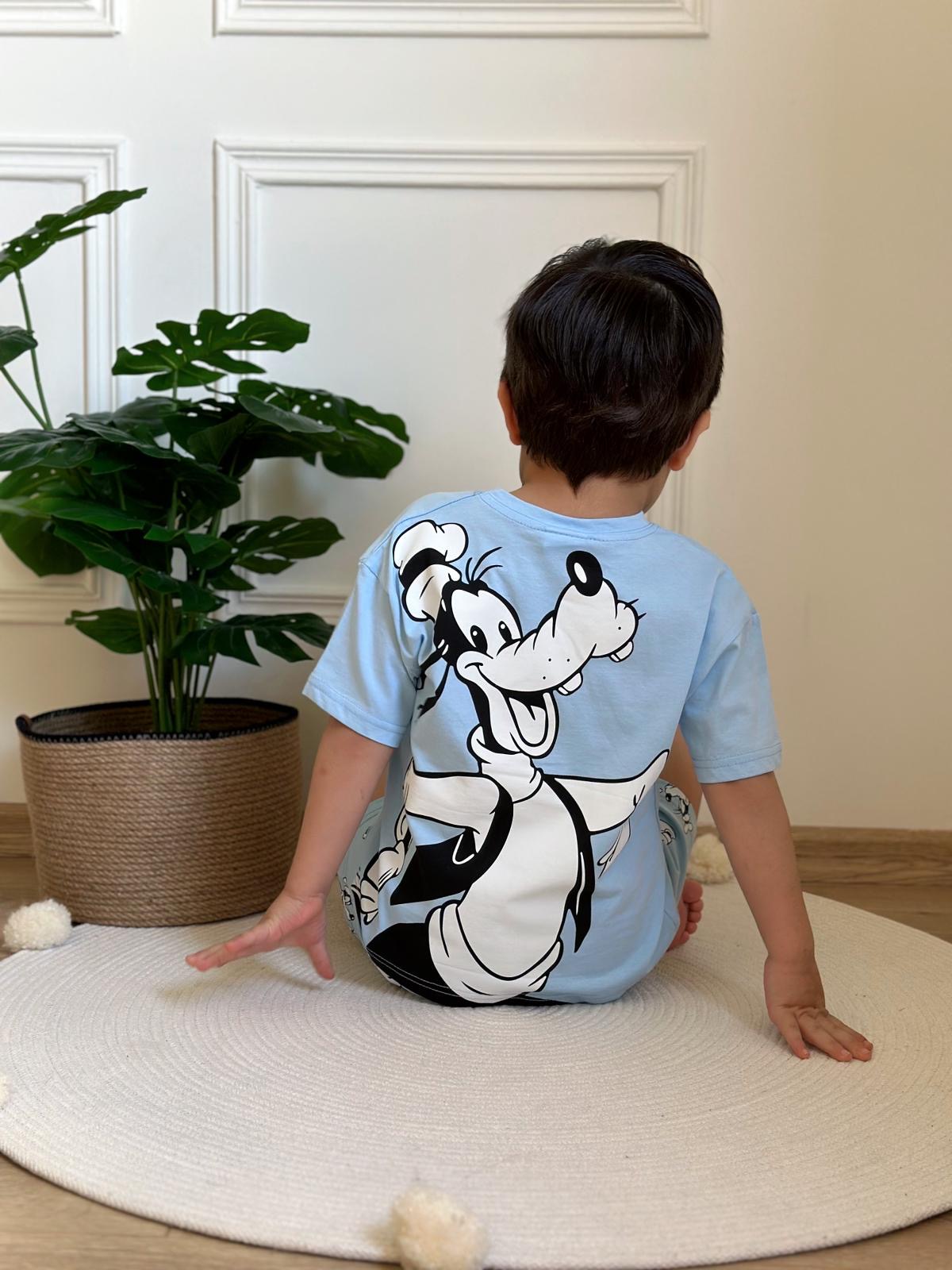 Açık Mavi Goofy Sırt Baskılı Şortlu Takım