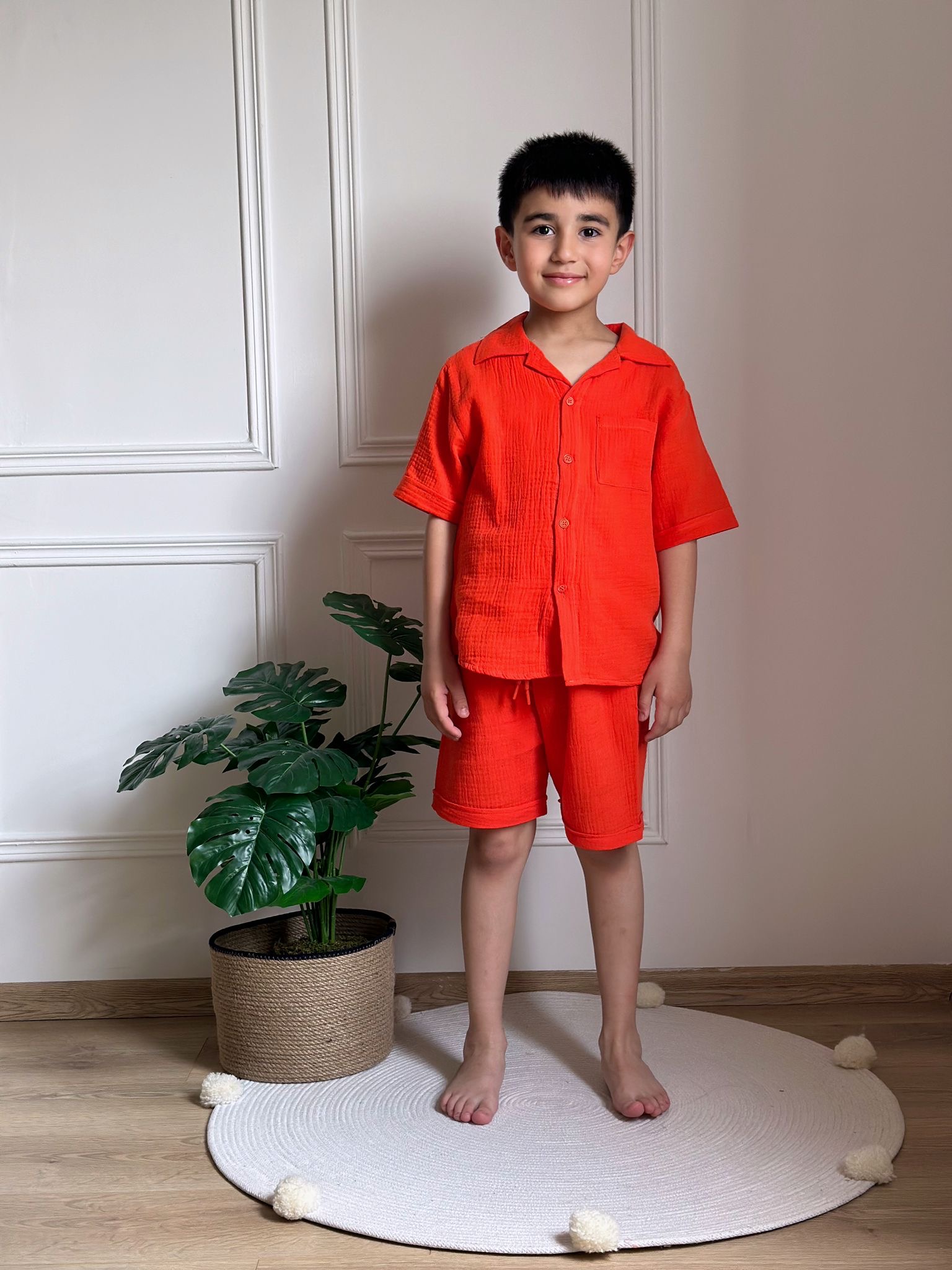 Turuncu Müslin Şortlu Takım