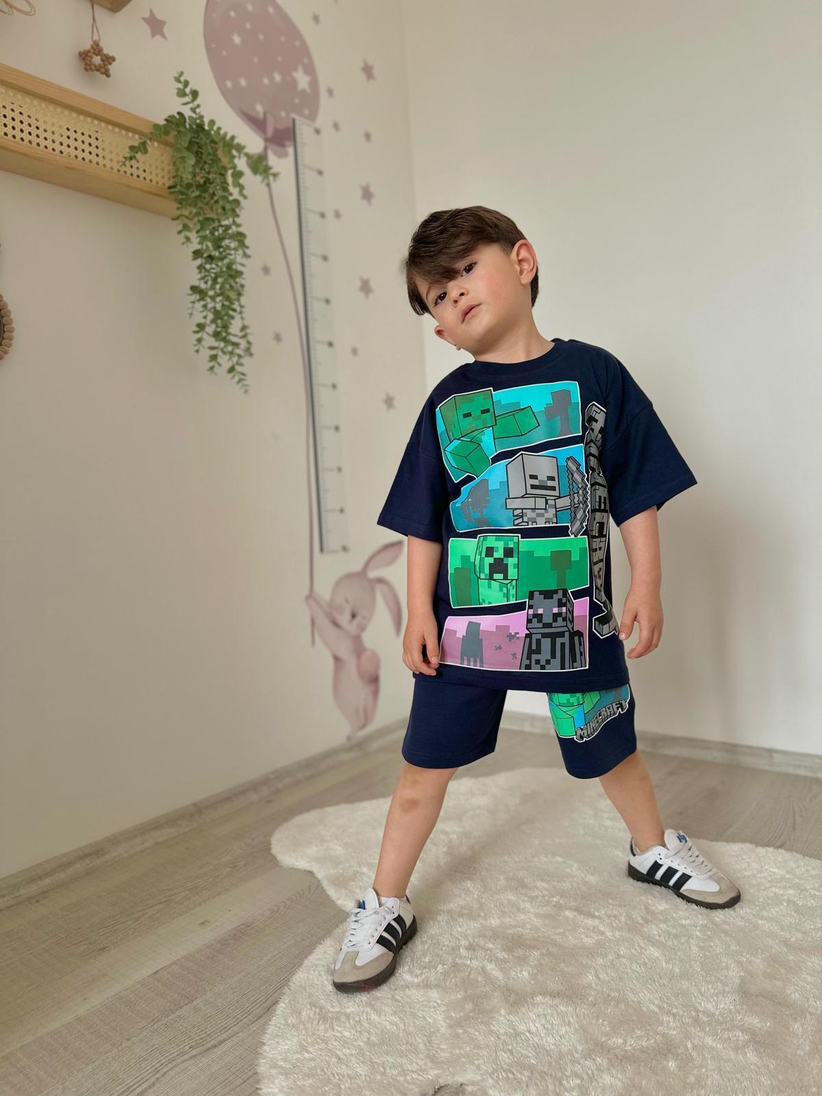 Siyah Minecraft Şortlu Takım