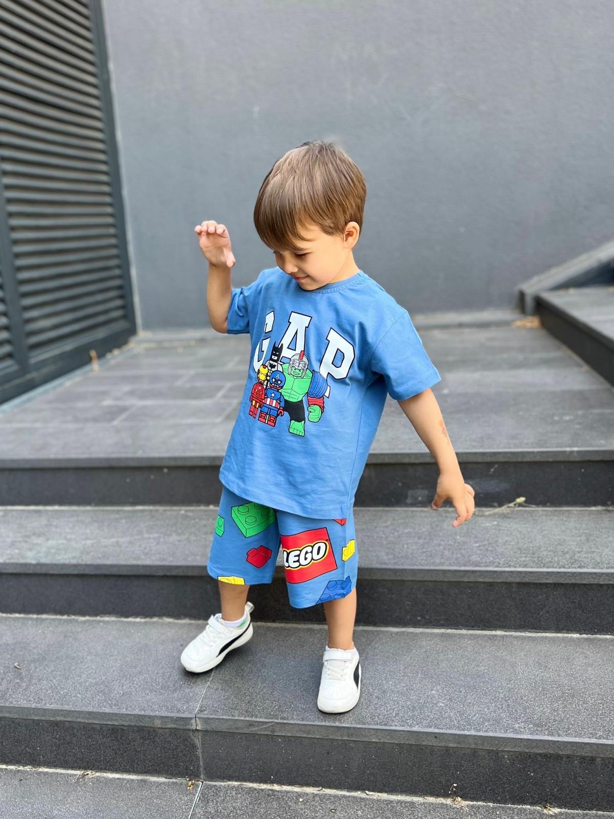 Mavi Avengers Lego Baskılı Şortlu Takım